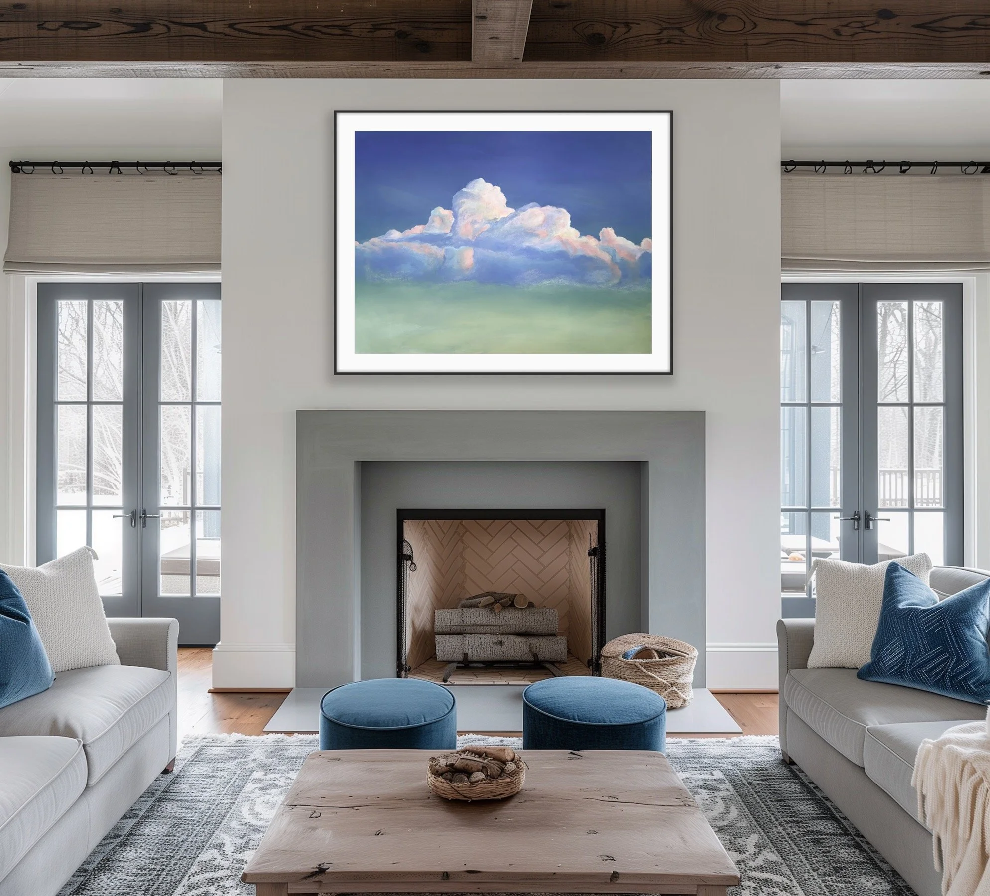 Cloud by Day colorful Christian cloud wall art giclée print with soft pastel sky and light