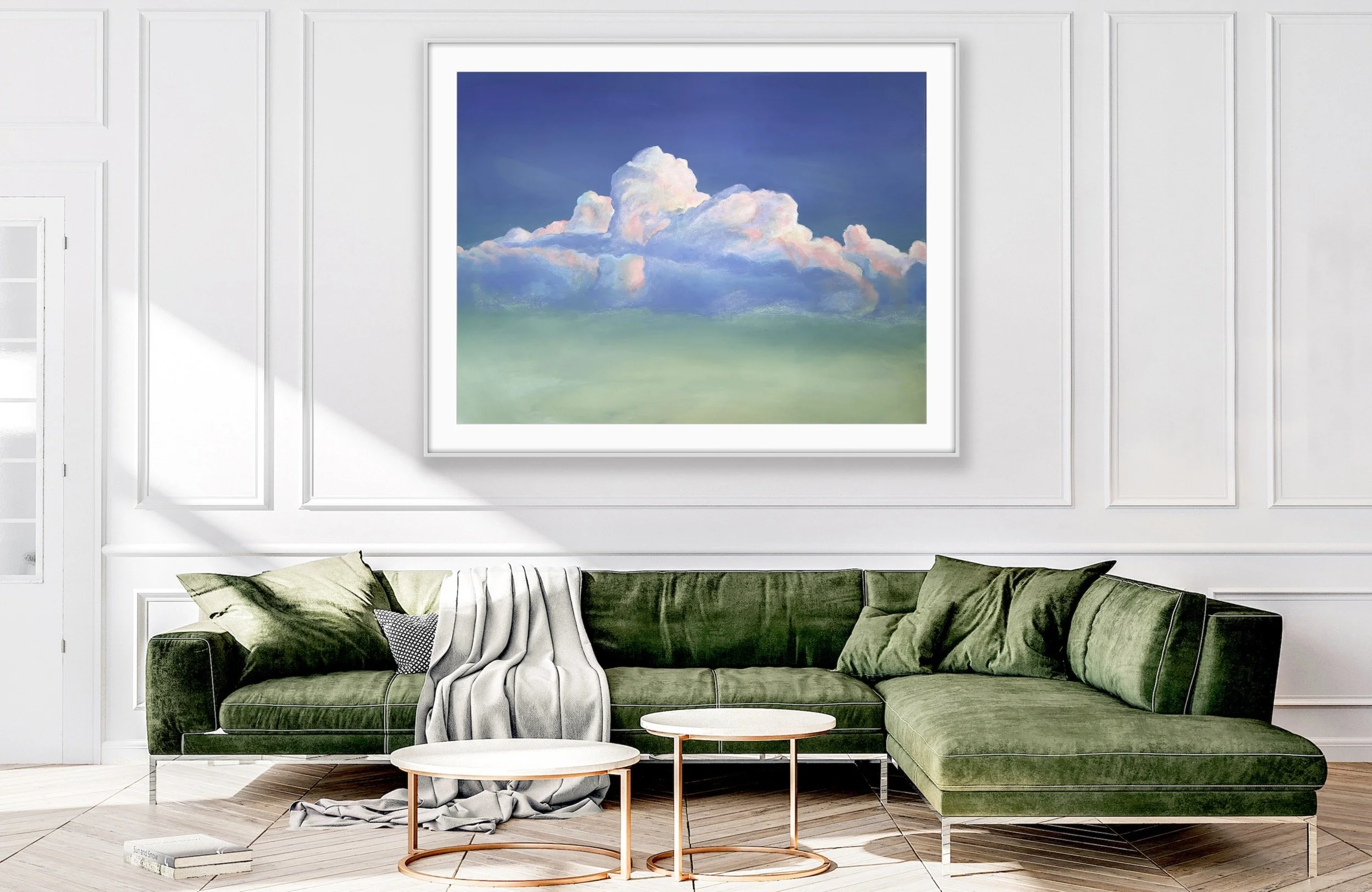 Cloud by Day colorful Christian cloud wall art giclée print with soft pastel sky and light
