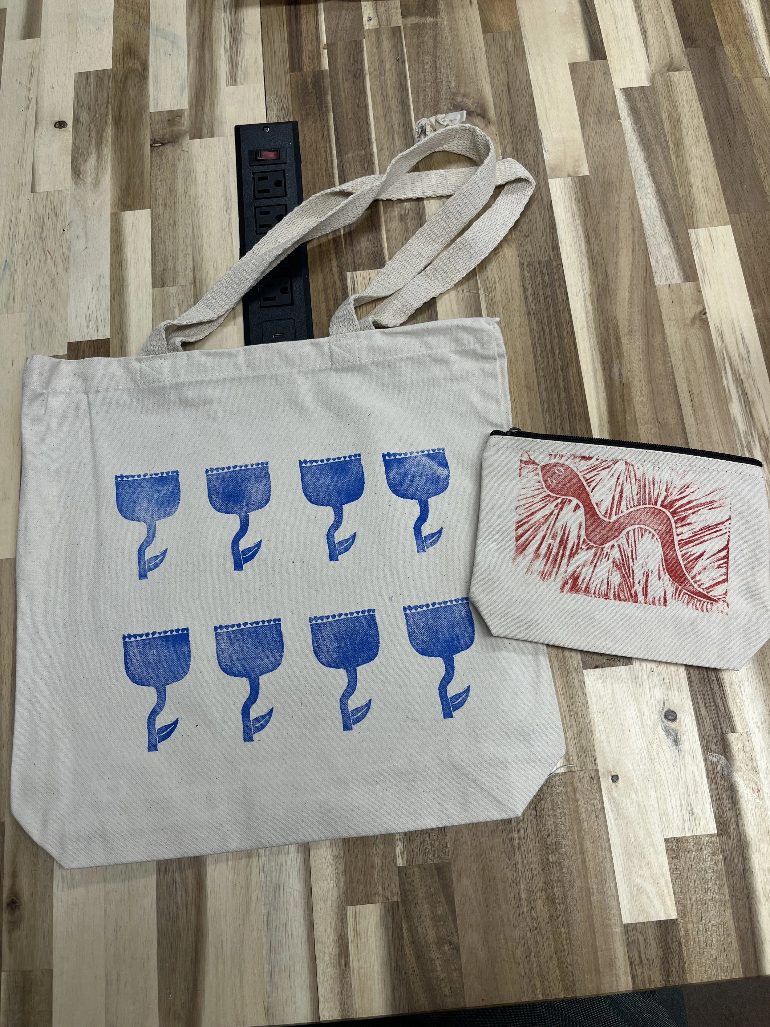 Block Print Tote or Make Up Bag, Wednesday 9/2
