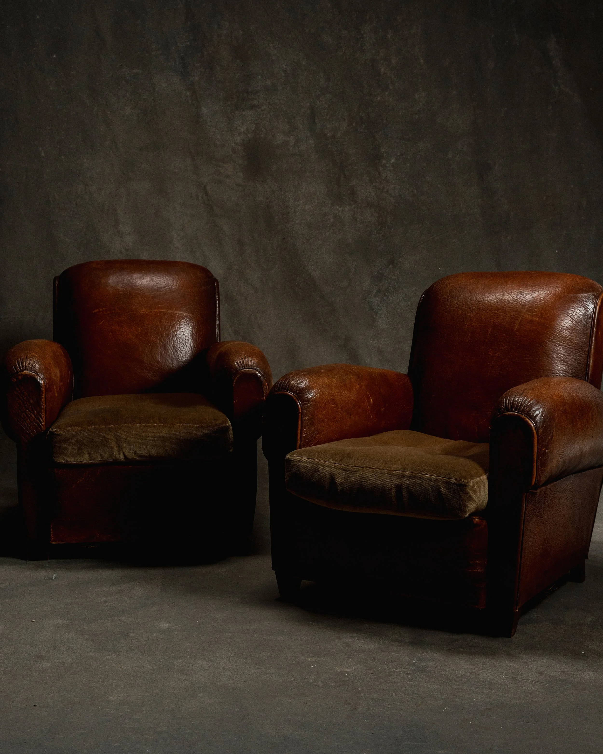 Pair of French Leather Club Chairs (C. 1920)