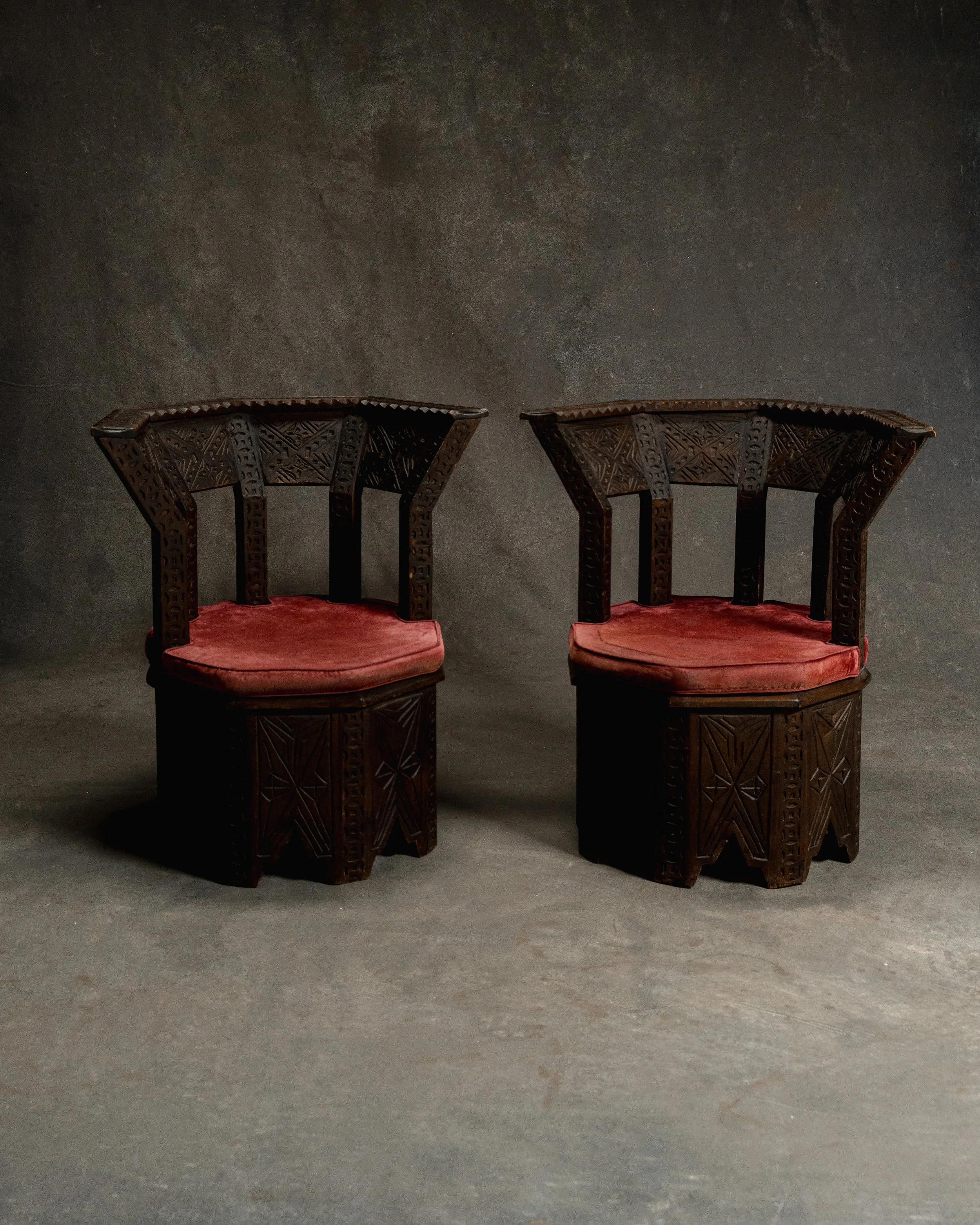 Carved Wood Chairs, Pair (C. 1900)