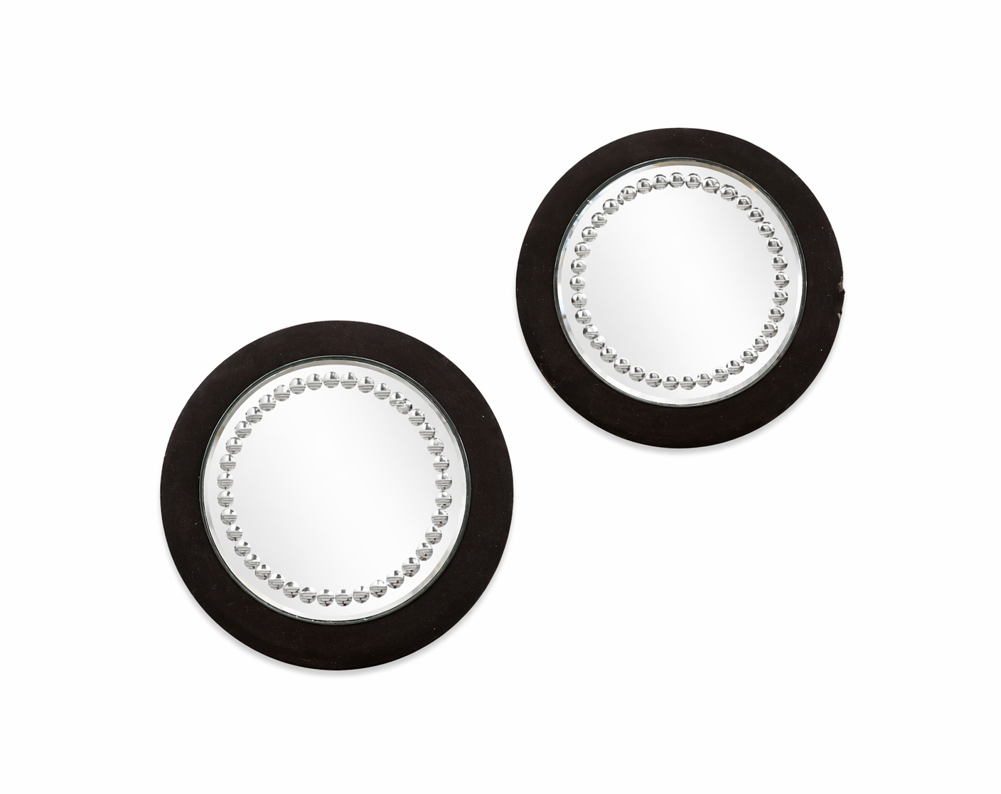 Pair of Victorian Round Gypsy Mirrors with Velvet, c. 1890