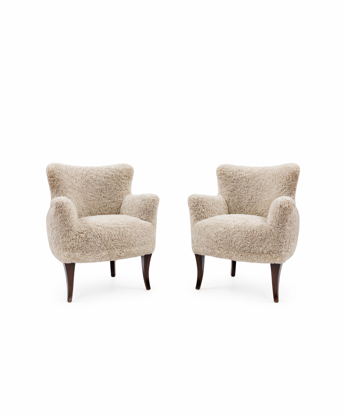 Pair of Swedish Armchairs in Sheepskin, c. 1930