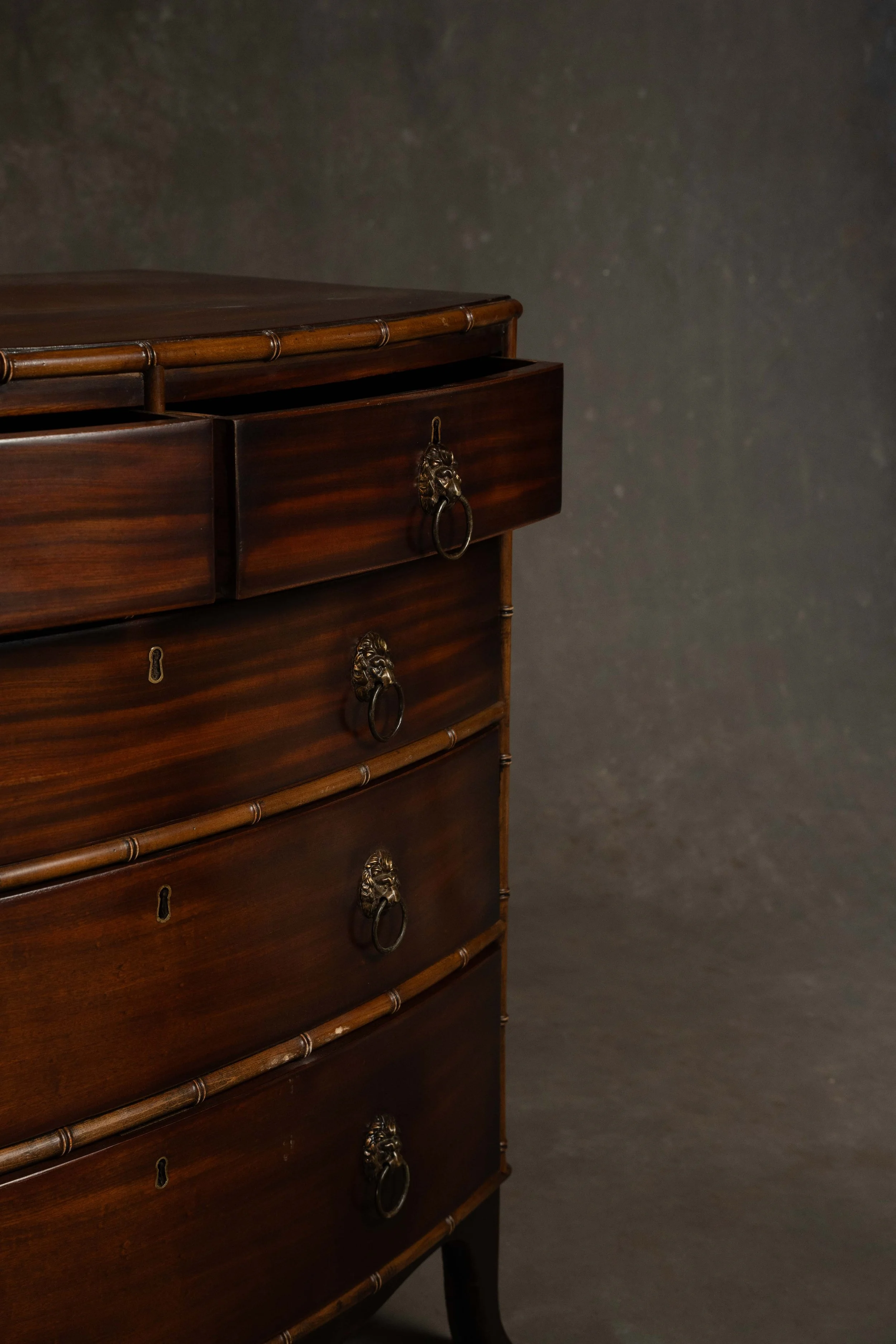 English Mahogany Lion Handle Faux Bamboo Chest Circa6.jpg