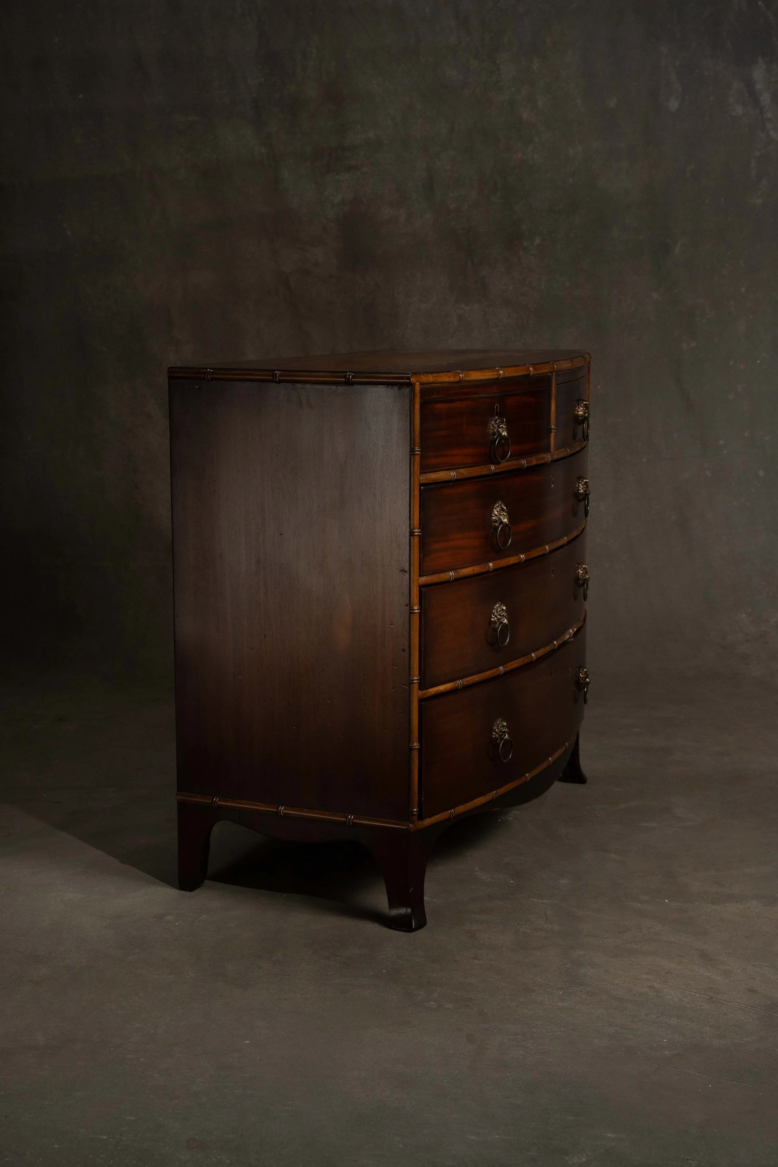 English Mahogany Lion Handle Faux Bamboo Chest Circa4.jpg