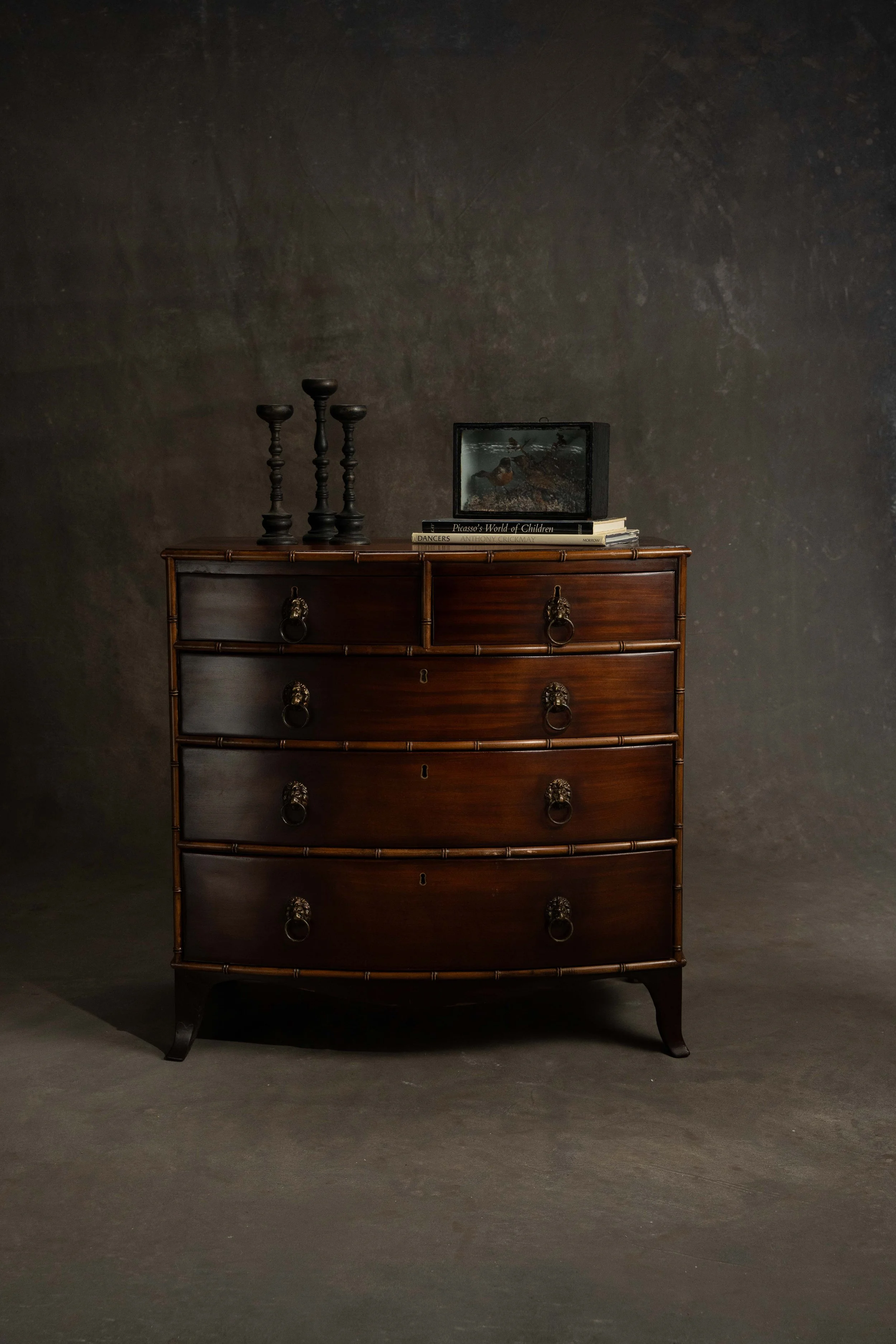 English Mahogany Lion Handle Faux Bamboo Chest Circa3.jpg