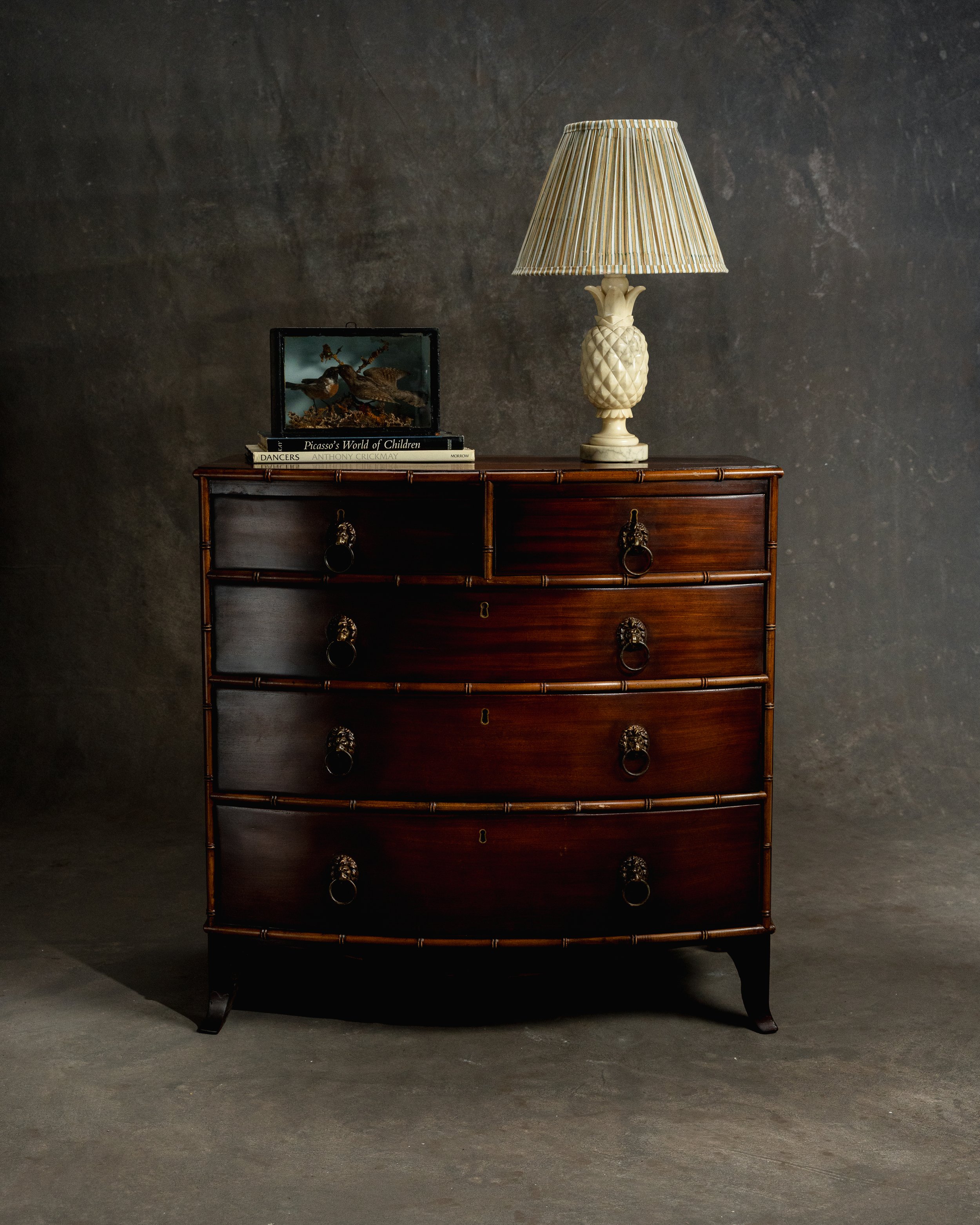 English Mahogany Lion Handle Faux Bamboo Chest (Circa 1830)