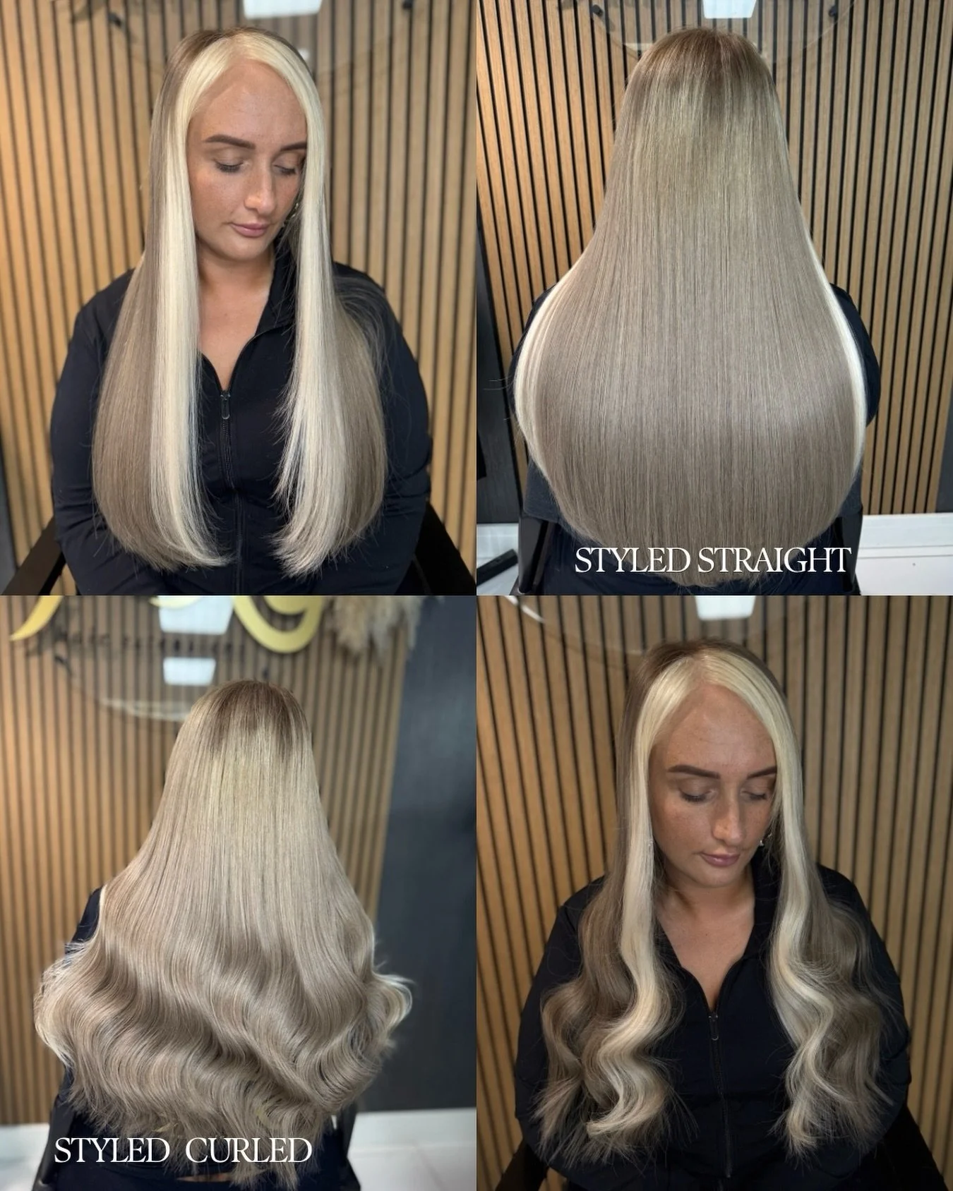 Straight or curled, the blend is seamless😮&zwj;💨

Russian prebonds by Rachel, here she used one of our newer shades - #5A 
Mixed with #60 to match in with Kerry&rsquo;s money piece🤍