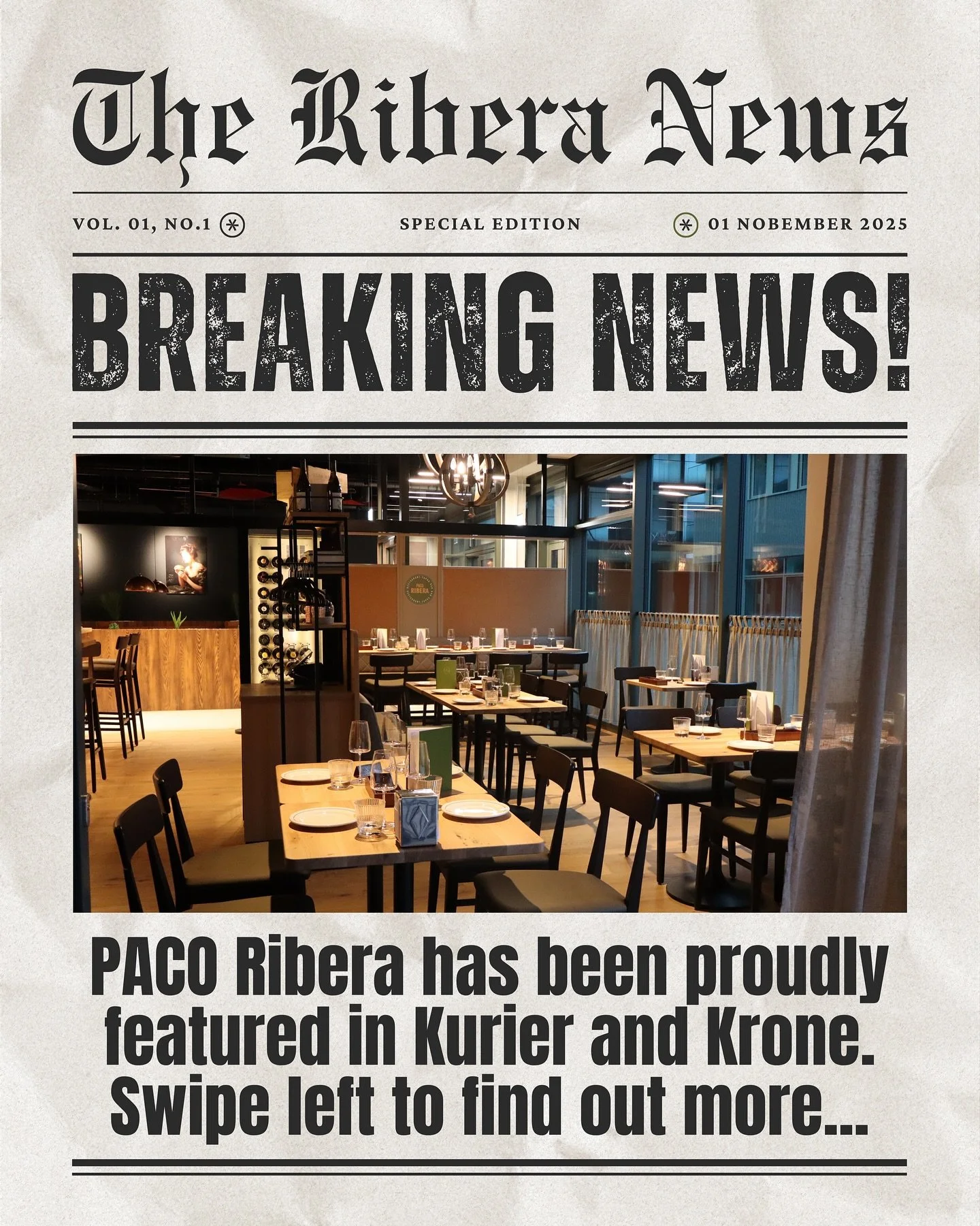 Wir f&uuml;hlen uns sehr geehrt, dass Paco Ribera sowohl im Kurier als auch in der Krone vorgestellt wurde.

Ein herzliches Dankesch&ouml;n an die Redaktionen f&uuml;r die netten Worte, und an all unsere G&auml;ste, die uns besucht haben und unsere L