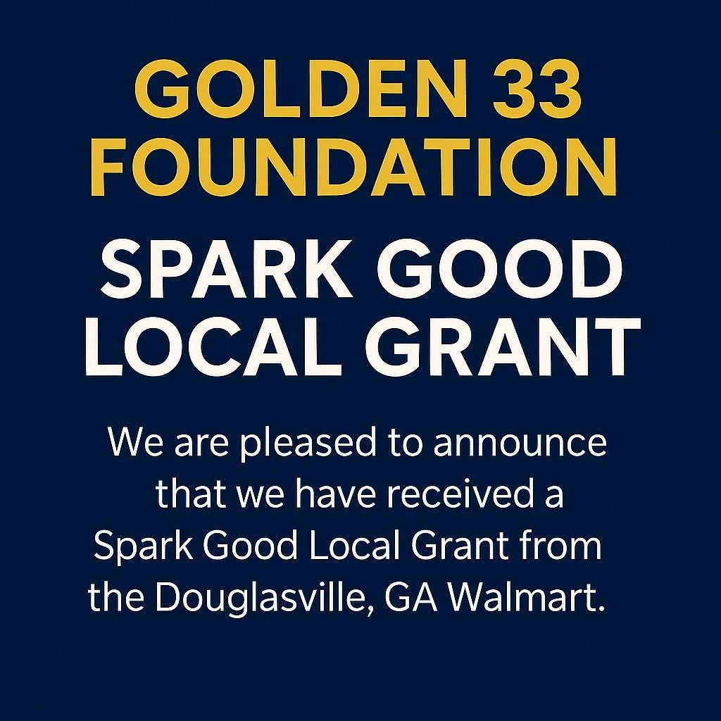 God is truly moving. 🙏💛
Golden 33 Foundation has been awarded a Spark Good Local Grant from the Douglasville, GA Walmart!

This blessing helps us continue touching lives, serving families, and building stronger communities through the mission God g