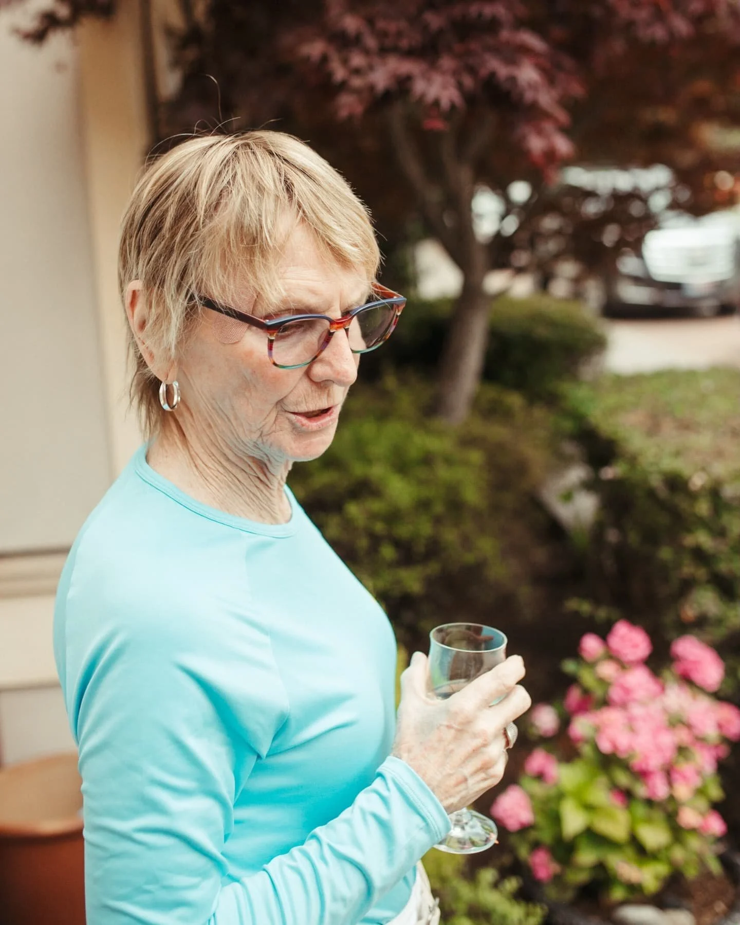 my mom, her garden, &amp; a glass of wine, July 2023 - i love you.