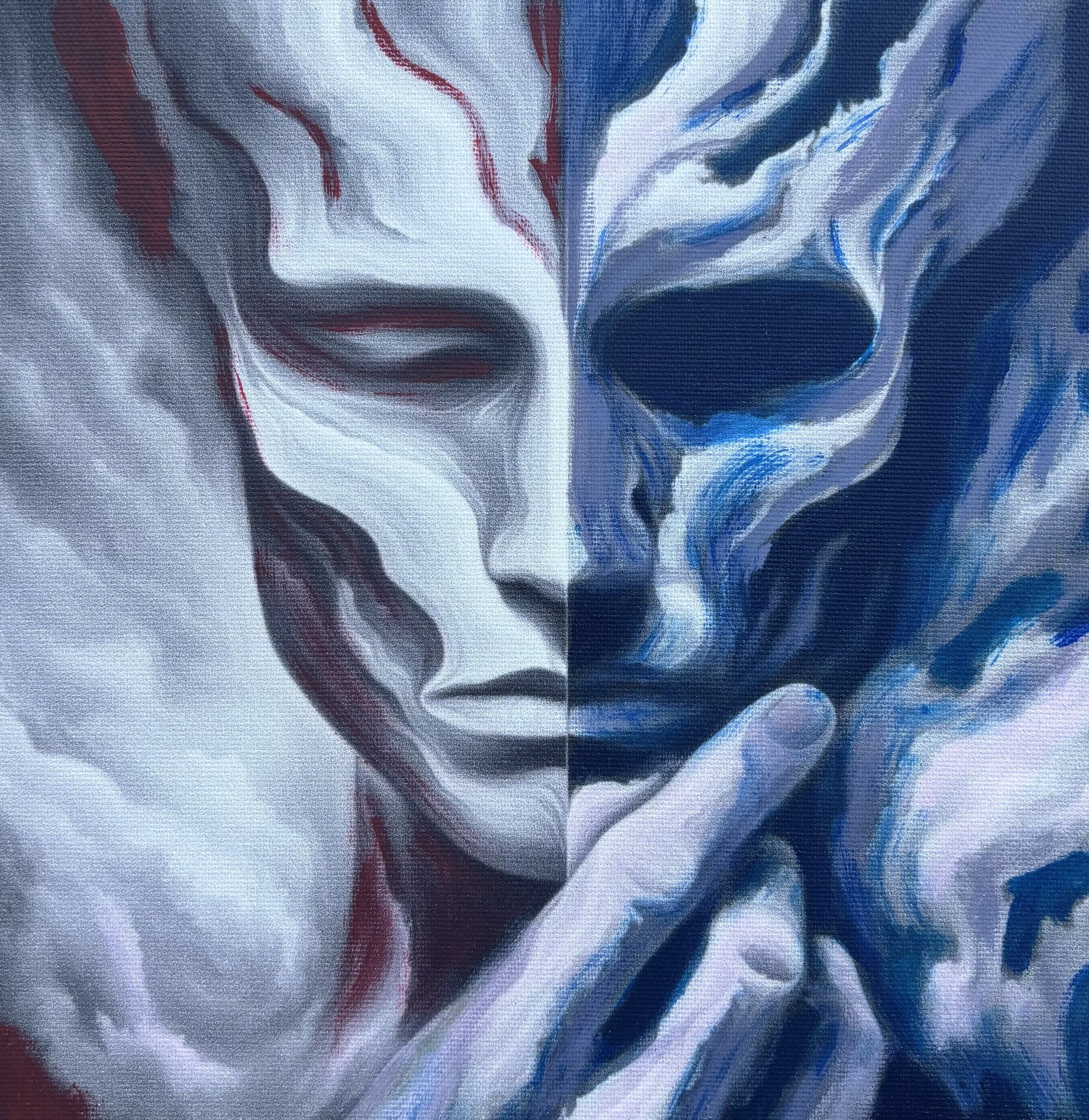 The Mask We Wear 
8x8in 
Mixed media on stretched canvas 
$500