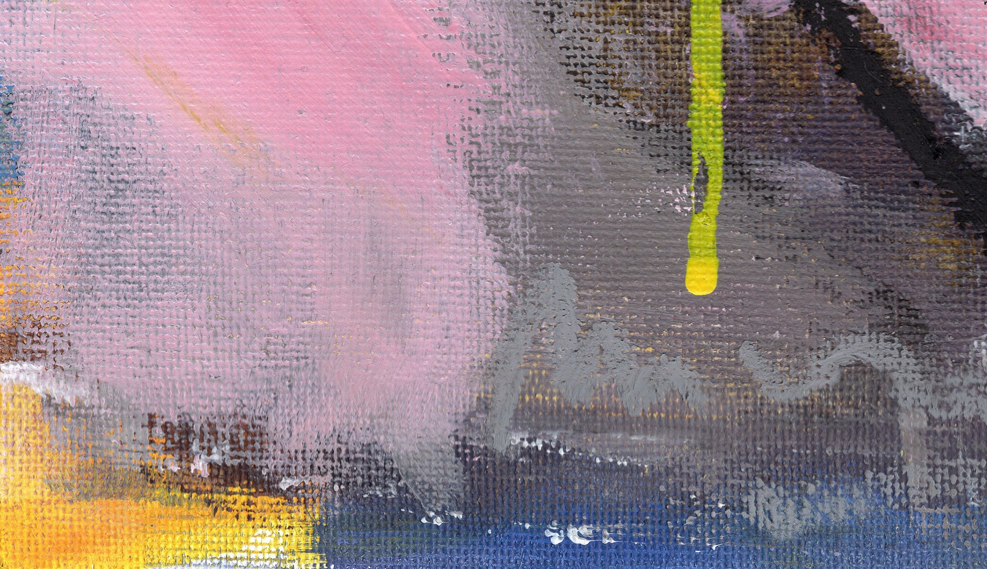 Detail des abstrakt-expressiven Gemäldes „Street“ mit rosa und grauer Farbstruktur