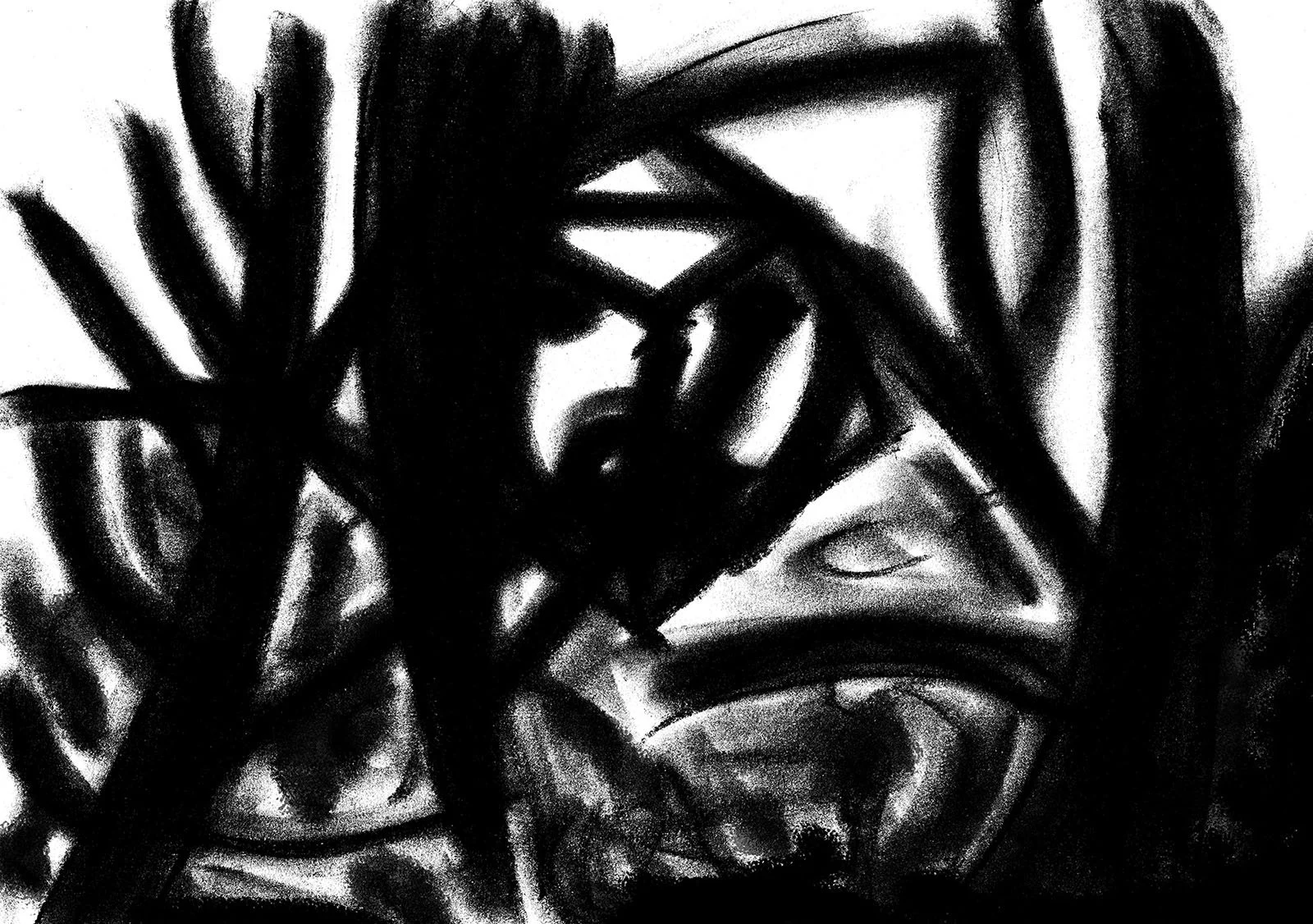 Schwarz-weißes Werk „Der Wald“, digitale Bearbeitung einer Softpastell-Zeichnung von Anna