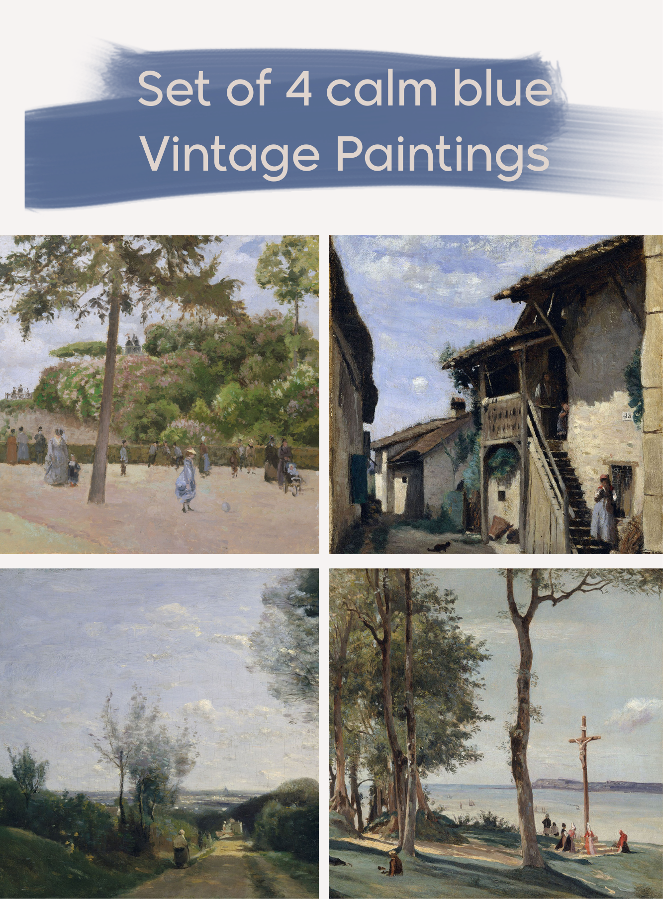 Calm Impressionist Landscape Set – Camille Corot & Camille Pissarro (4 Digital Art Prints)