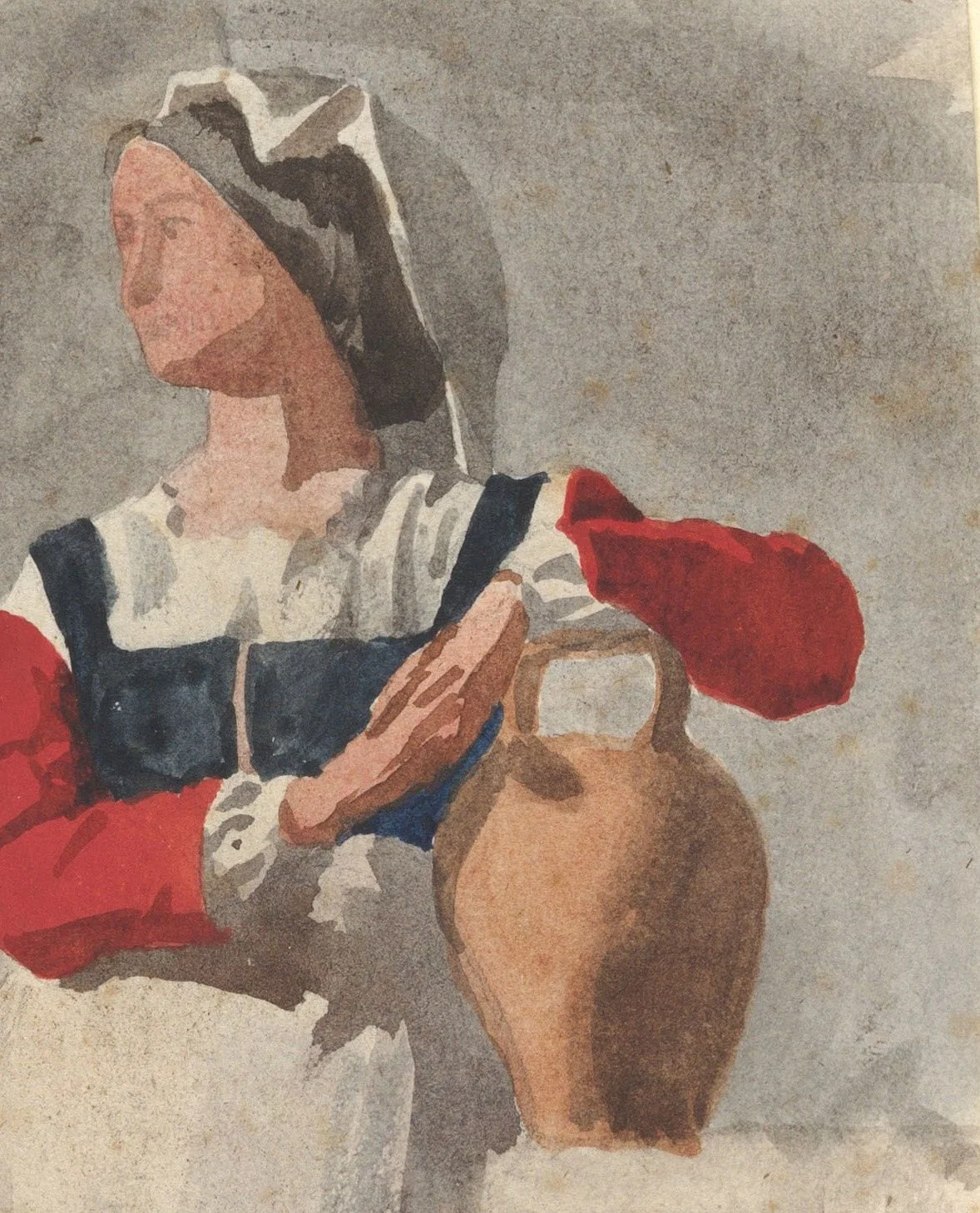 Detailansicht: Gesicht und Farbflächen in Italian Woman von Edgar Degas (naher Zoom)