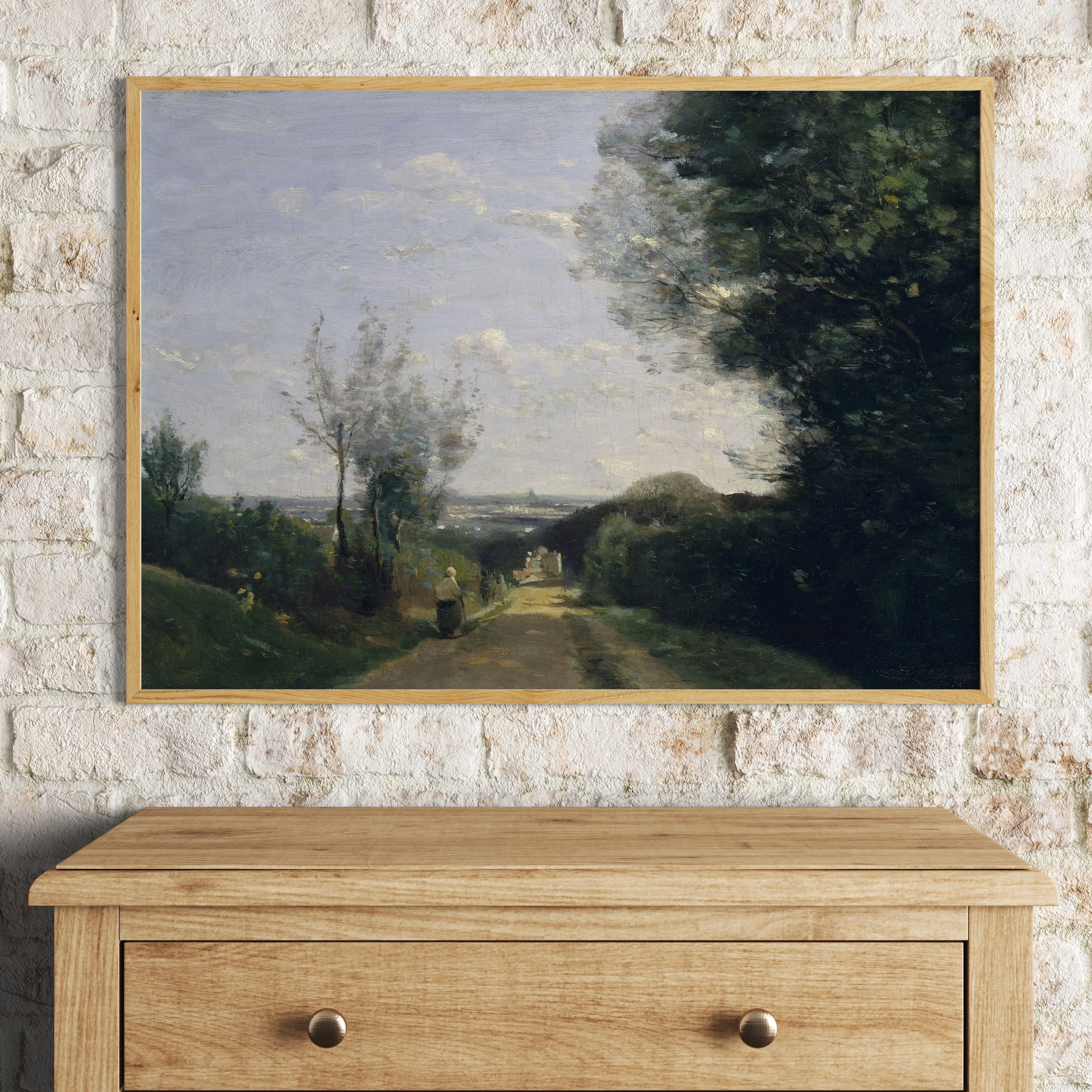 Mockup: Kunstdruck "The Environs of Paris" über Kommode – Größenwirkung im Raum (Beispieldarstellung)