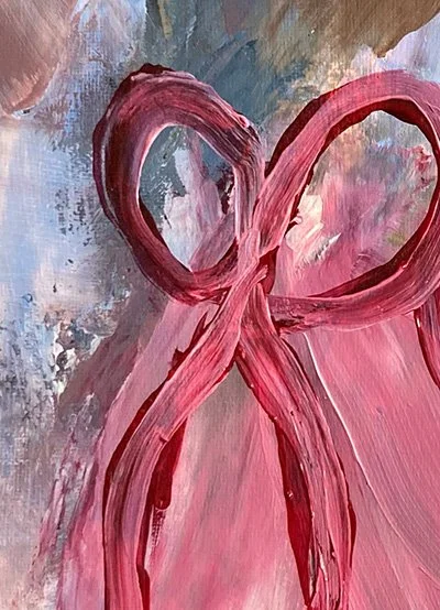 Detail des Acrylgemäldes „The Dancer“ mit roter Schleife
