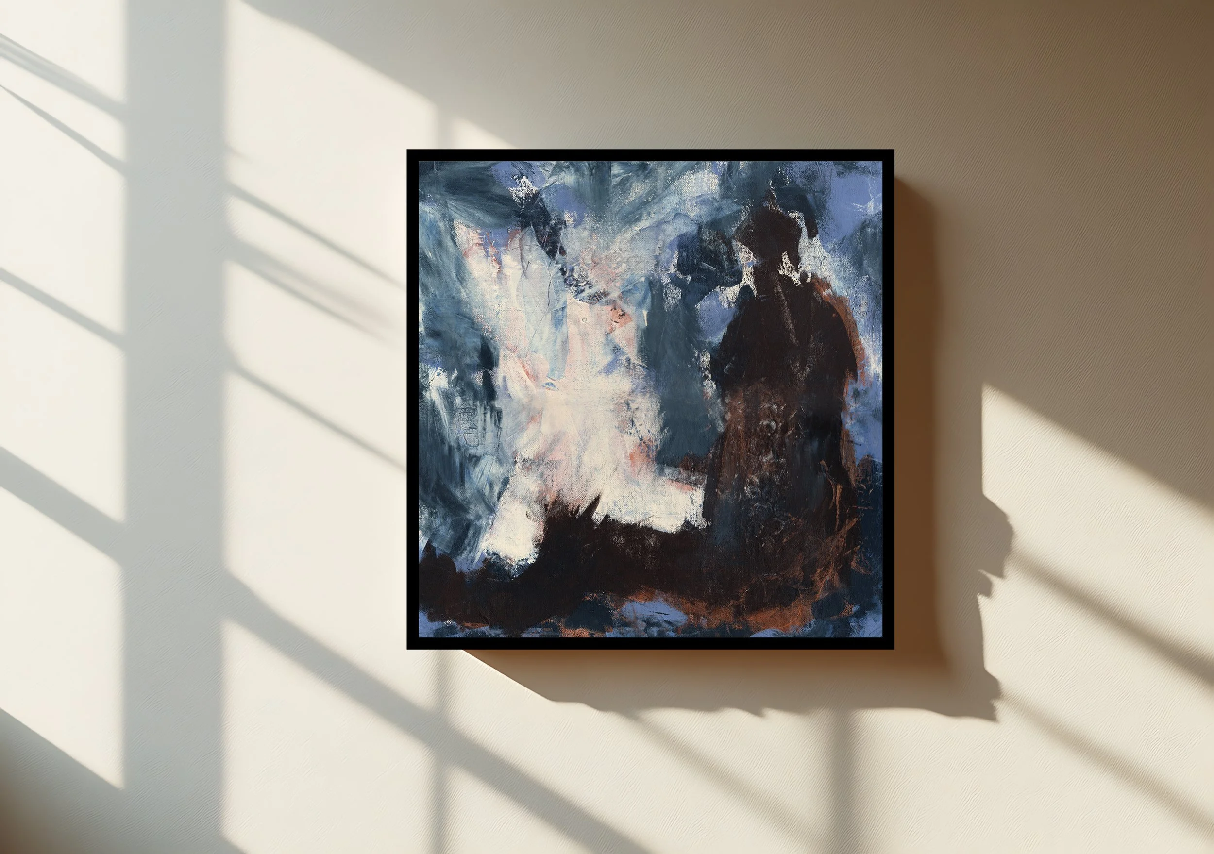 Abstrakter Kunstdruck in Blau Weiß – Invisible