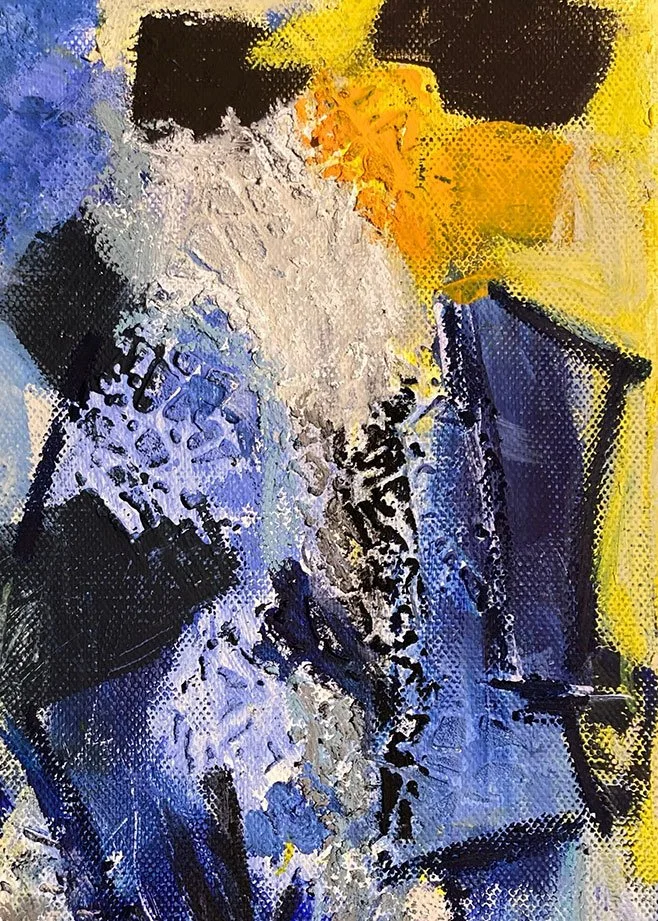 Detail des abstrakt-expressiven Gemäldes „Man in Blue“ von AnnHo Arts