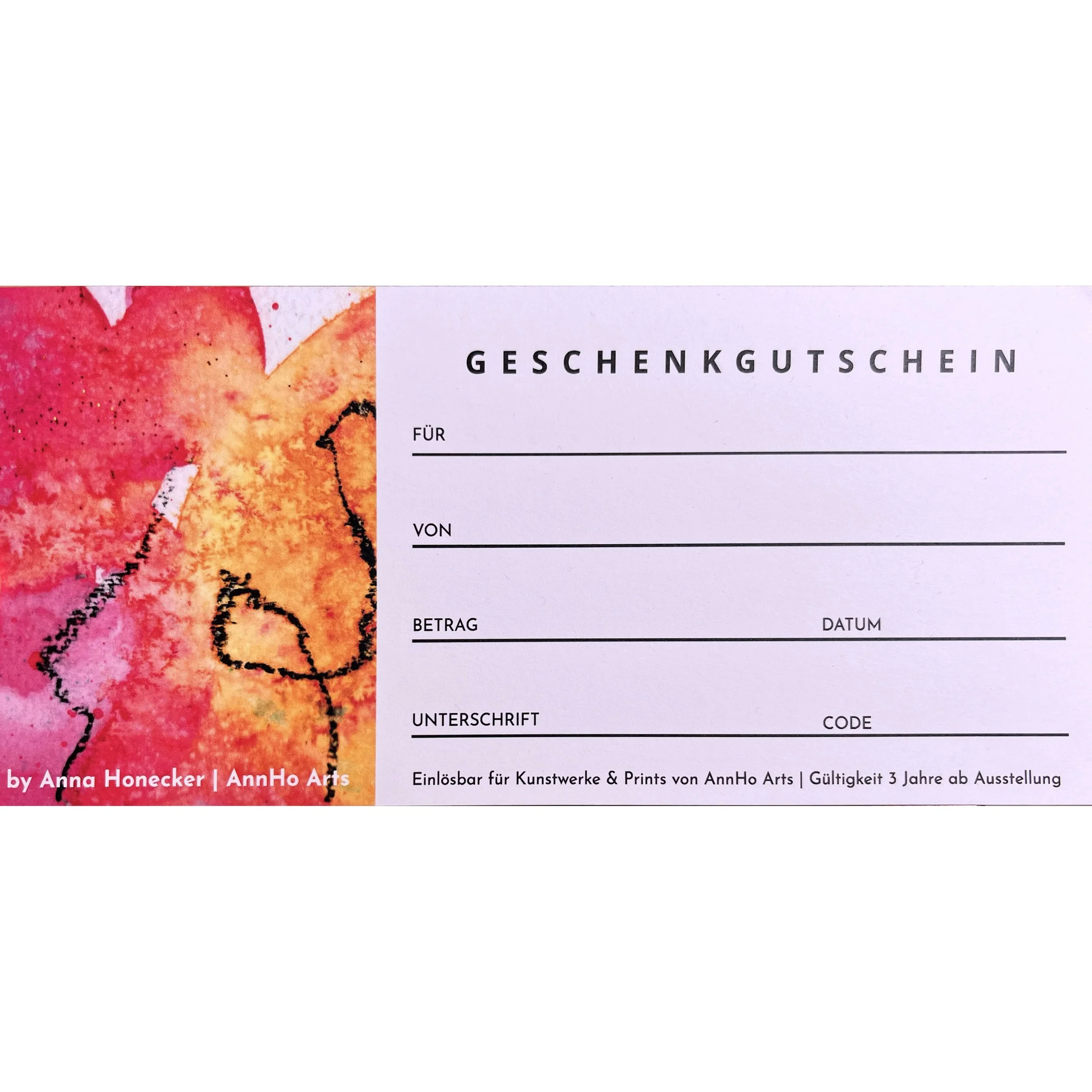 Kunst verschenken – Geschenkgutschein von AnnHo Arts (5, 10, 25, 50, 100 €)