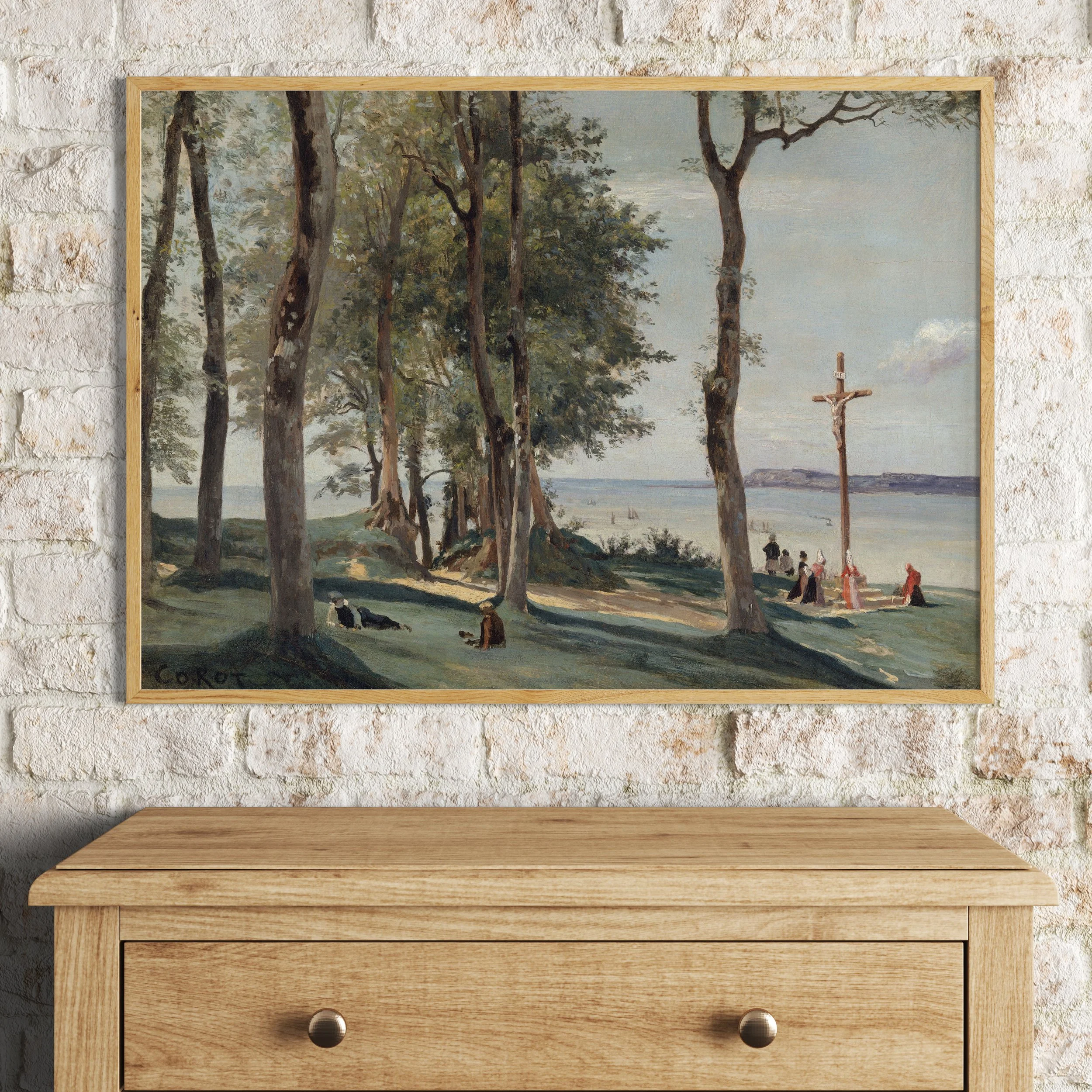 Mockup: Kunstdruck "Honfleur Calvary" über Kommode – Größenwirkung im Raum (Beispieldarstellung)