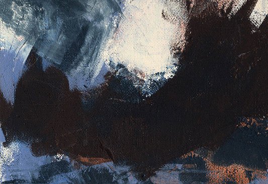 Detail des Gemäldes „Invisible“ mit dunkler und blauer Farbstruktur
