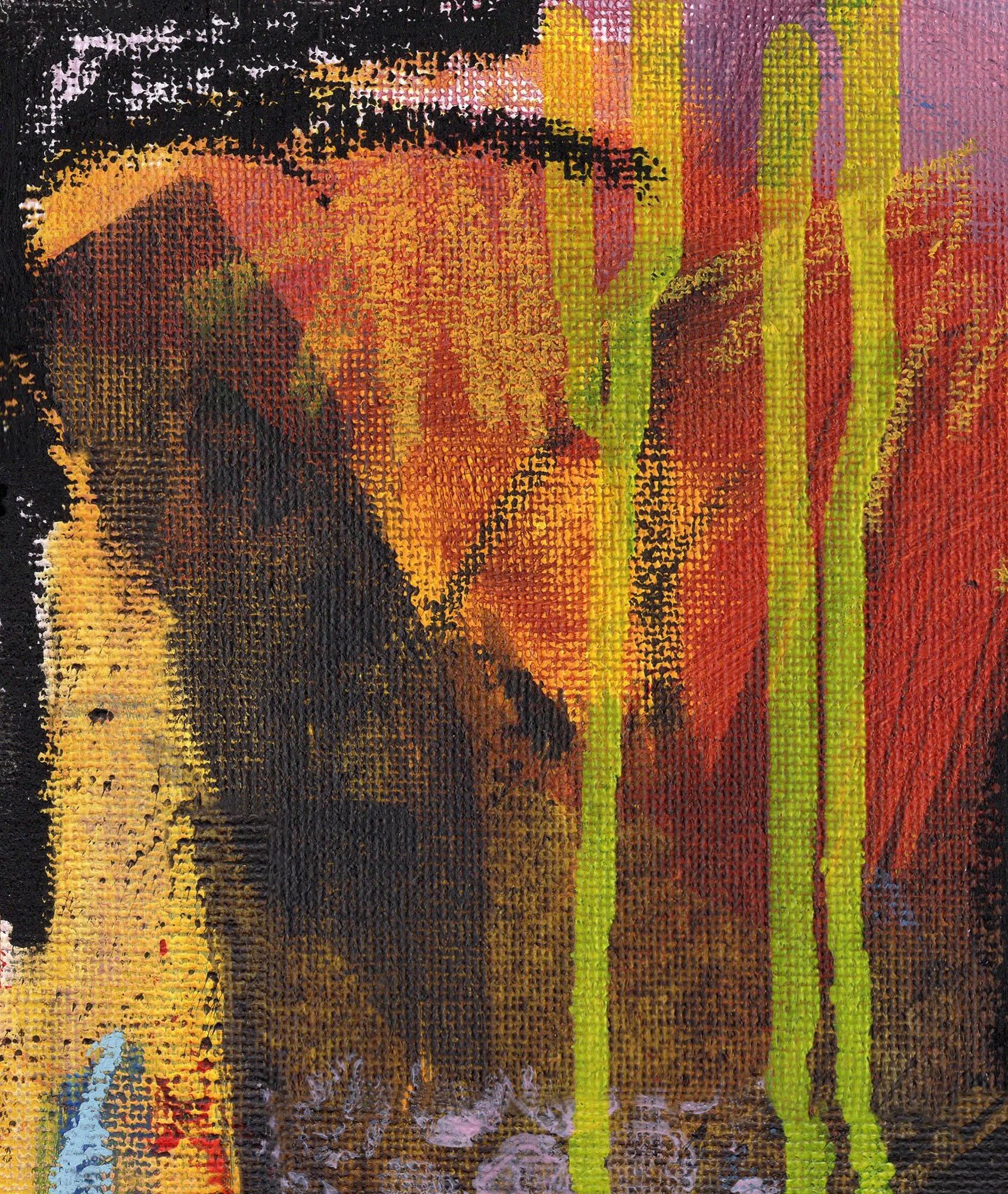 Detail des Gemäldes „Street“ mit warmen Orange- und Gelbtönen und starken Gesten