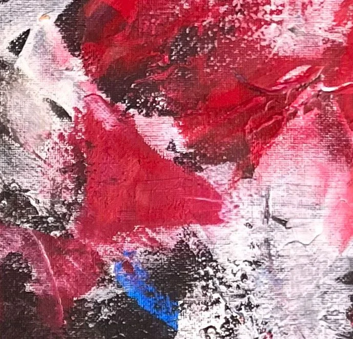 Detail des Gemäldes Bloody Cry mit roter und schwarzer expressiver Farbstruktur