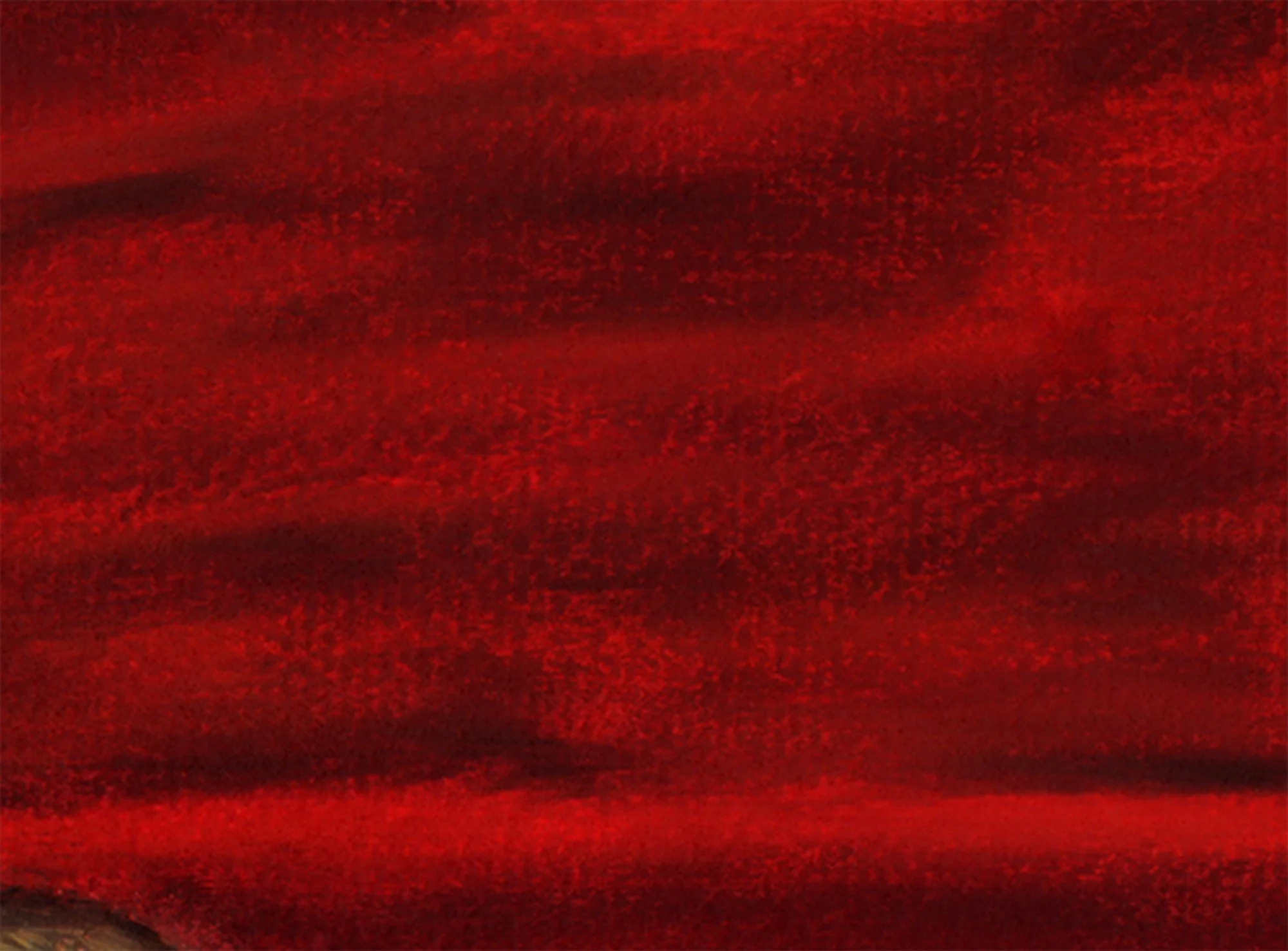 Detail des Gemäldes „Birnenteller“ mit roter Farbstruktur