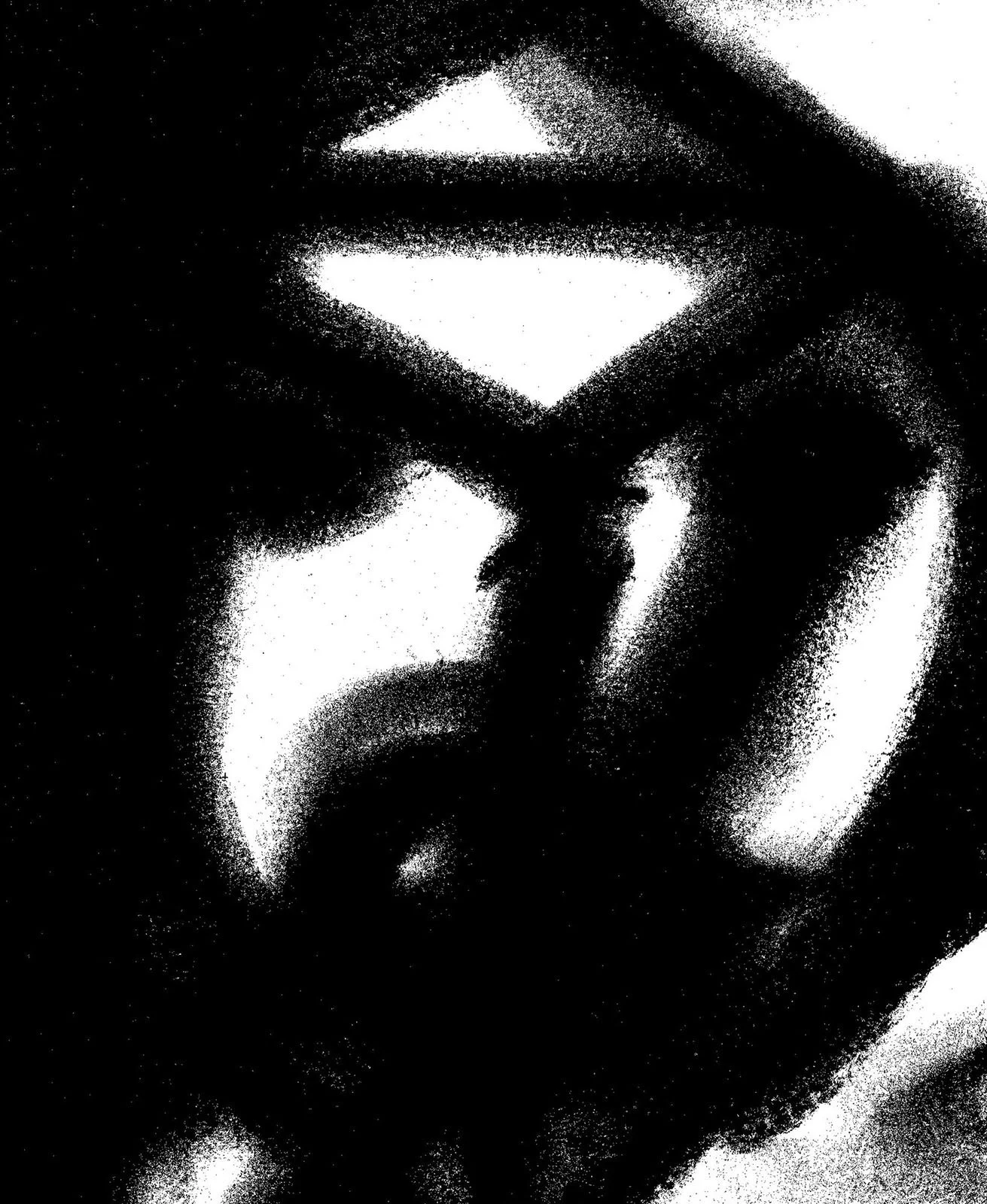 Detail des schwarz-weißen Werkes „Der Wald“ aus einer digital bearbeiteten Softpastell-Zeichnung