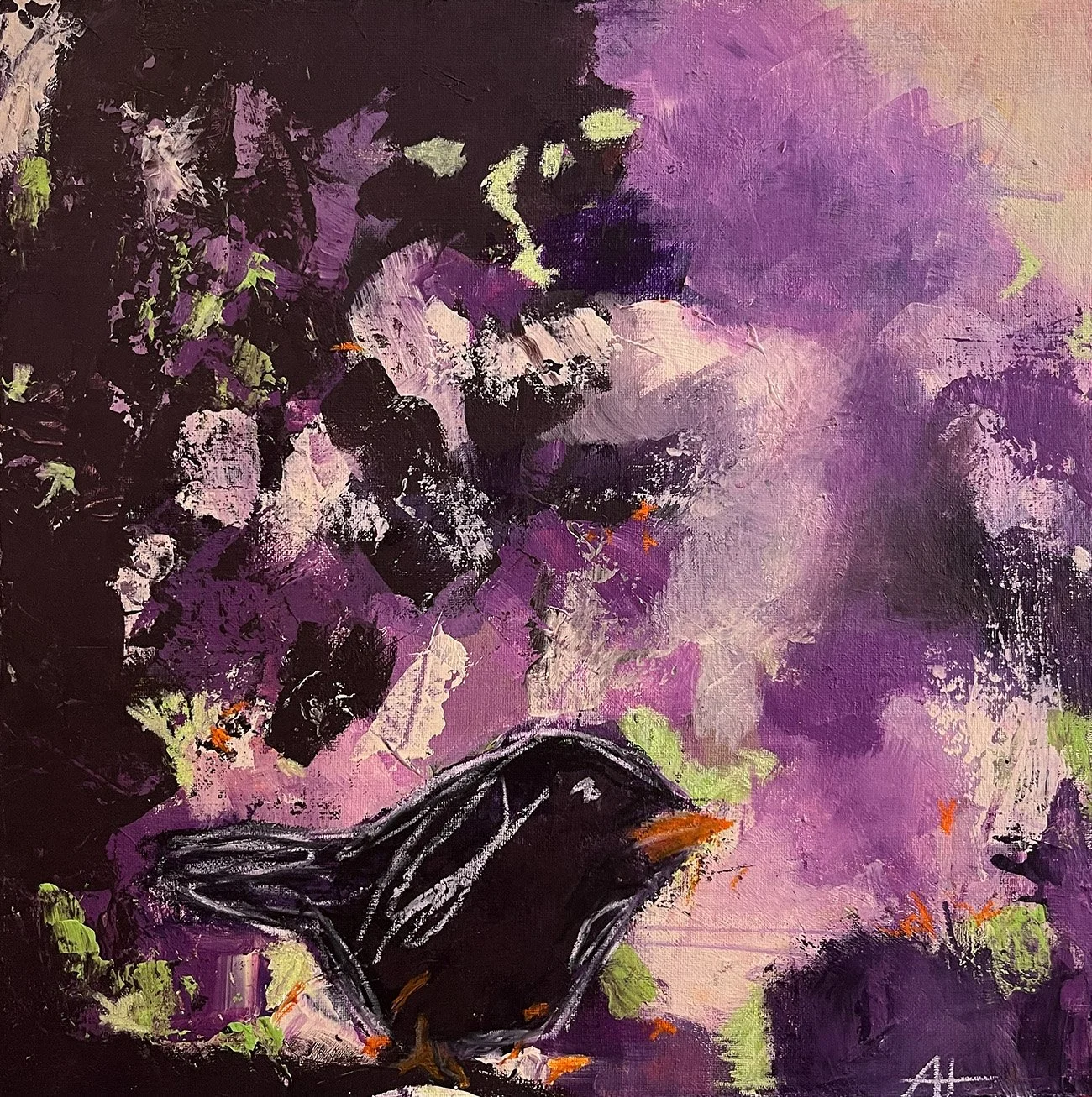 Nächtliches Halloween-Gemälde in Acryl und Wachspastell mit stimmungsvoller, dunkler Atmosphäre