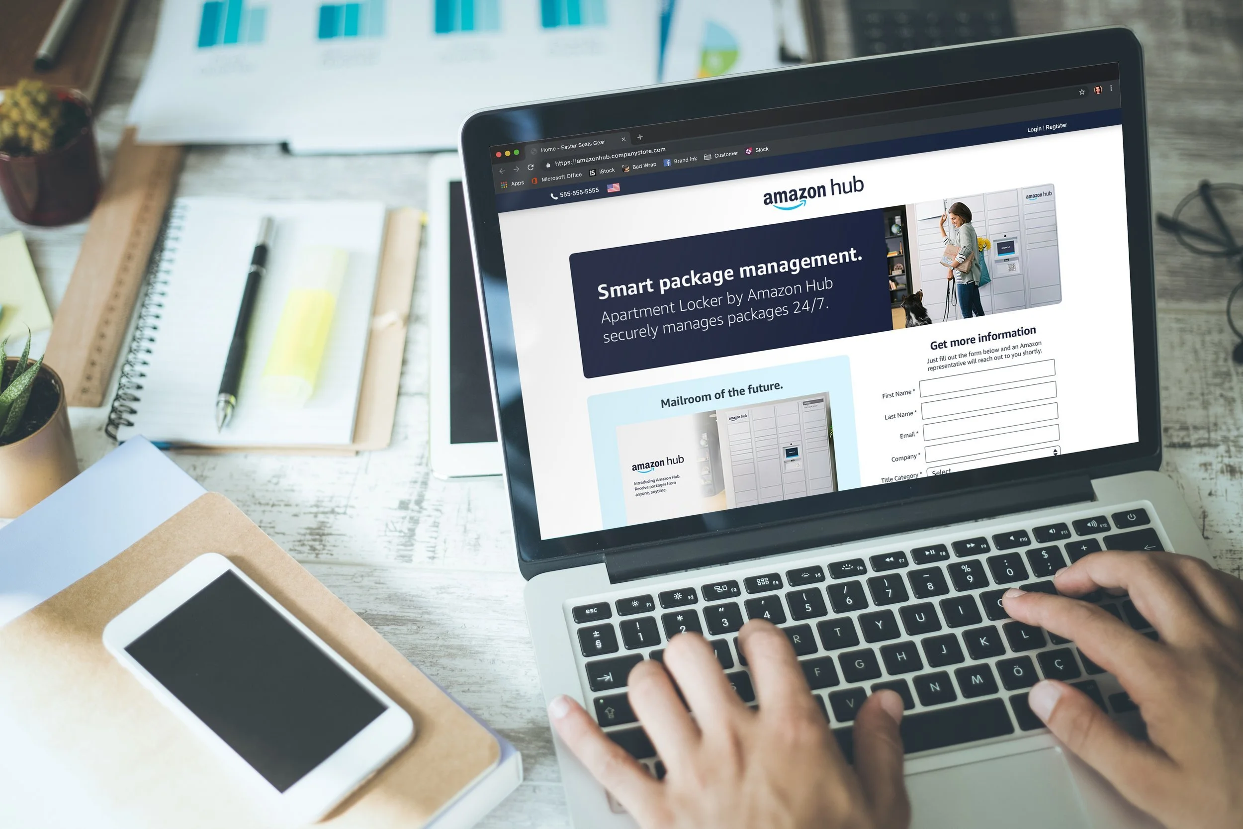 Amazon Hub Locker - Apartment Website  A landing page designed to provide potential clients with more information about adding Amazon Hub Lockers to their apartment buildings. It also included a contact form to inquire further.