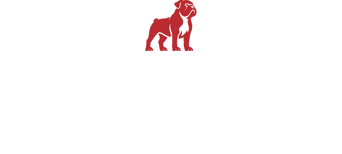 Silhouette of a red bulldog on a white background.