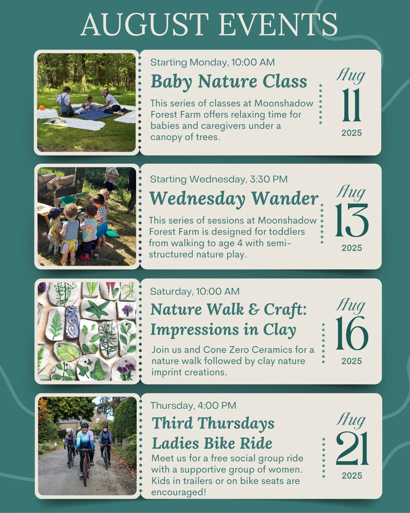 We have a super exciting line up of August events coming your way, with more to come! Join us for sweet Summer nature fun. 🌞🐝🌿🦋 Hope to see you soon! Links in the bio for more info and sign up. #natureplay #outdooradventure
