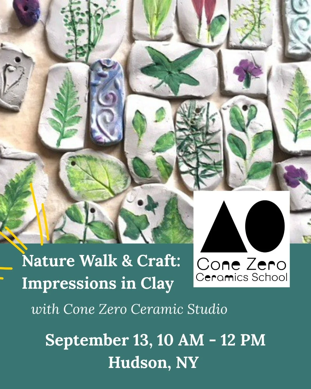 We have just a few spots left for this Saturday's Nature Walk &amp; Craft: Impressions in Clay with our friends at Cone Zero! Join us for this special event and outdoor fun in this glorious September weather. Sign up on our website or via the link in