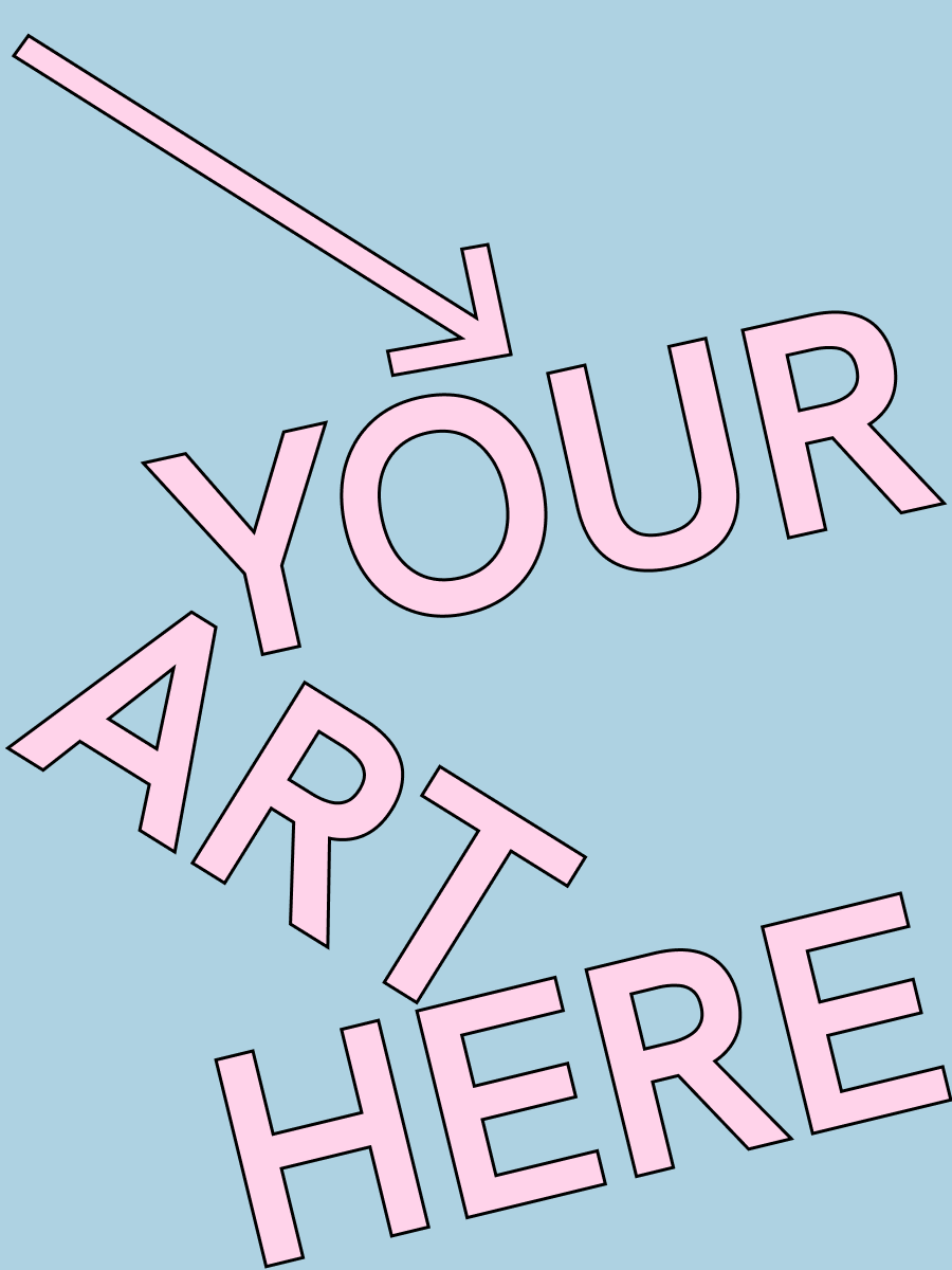 Een grafische afbeelding met de woorden 'ART-NEW WORKS' in roze letters en een roze pijl die naar de tekst wijst, op een blauwe achtergrond.