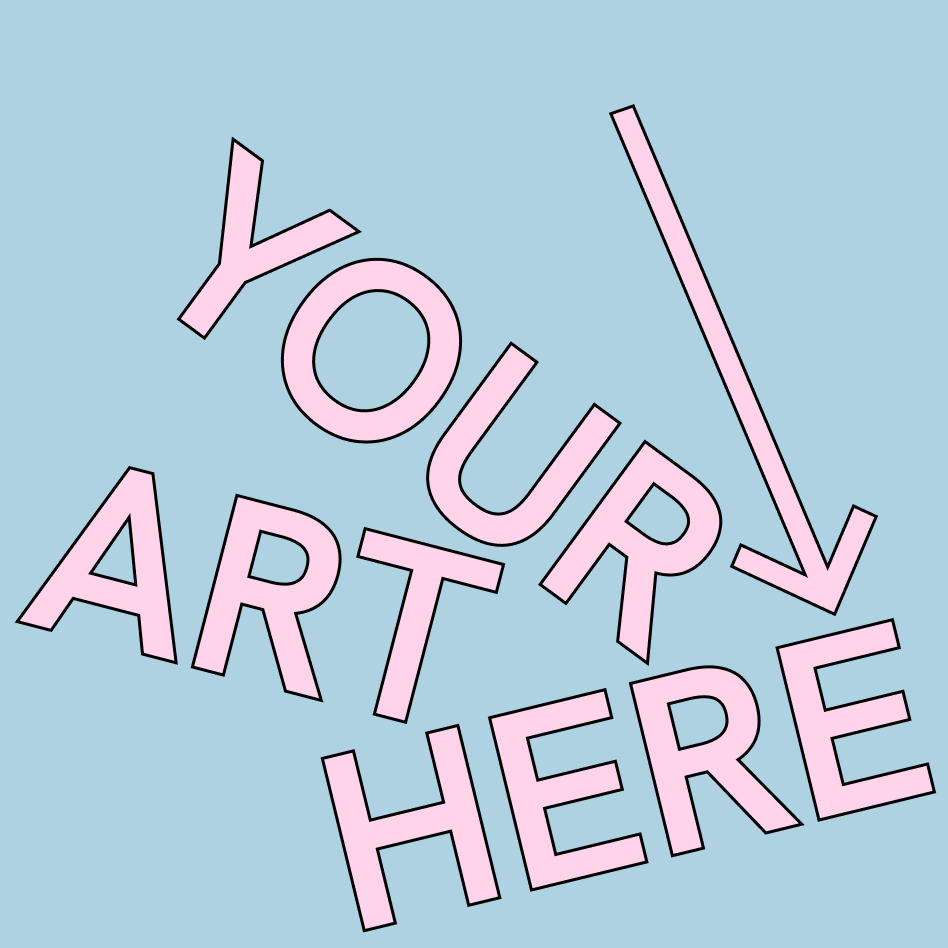 Een grafische afbeelding met de woorden 'ART-NEW WORKS' in roze letters en een roze pijl die naar de tekst wijst, op een blauwe achtergrond.