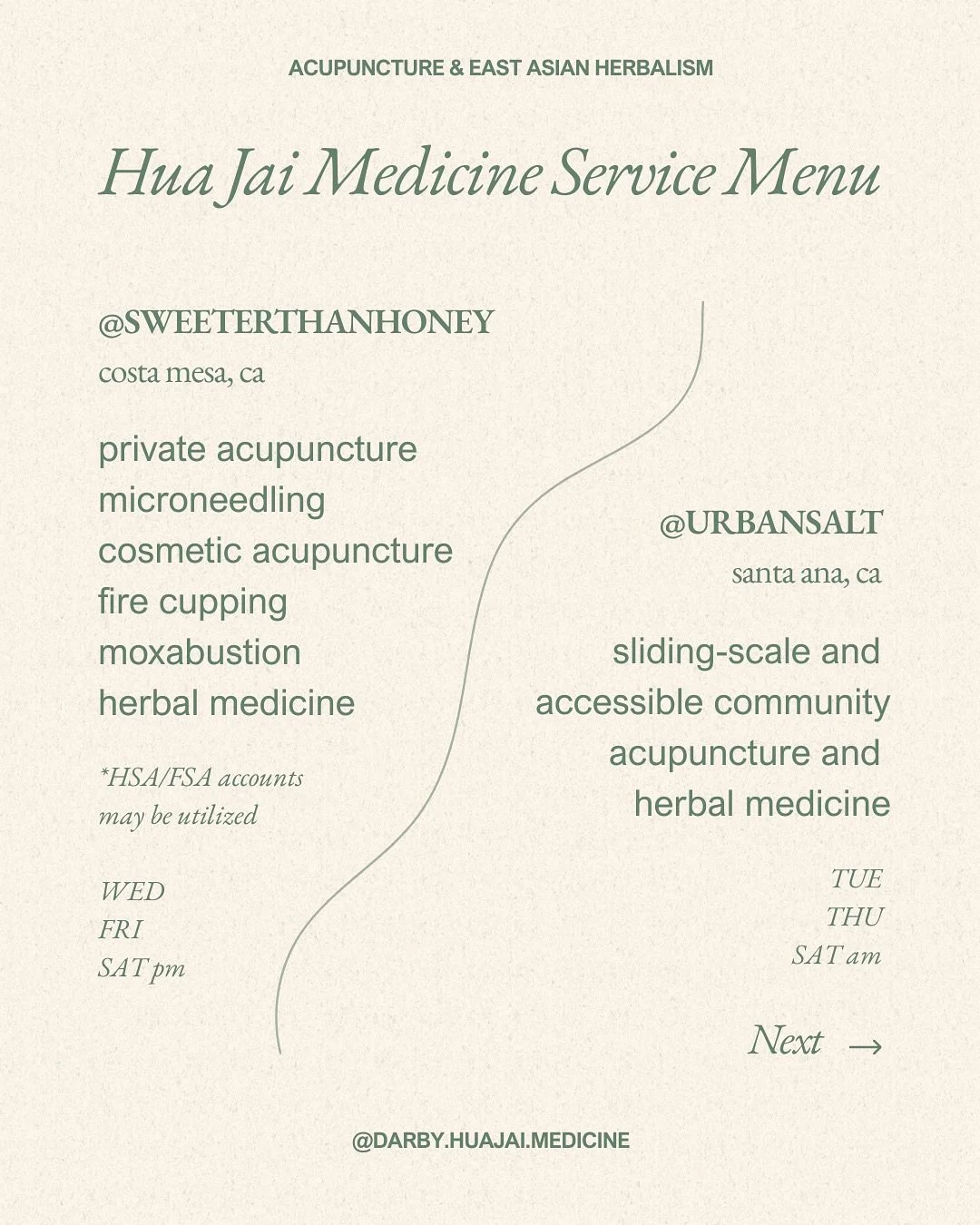 Updated service menu for both private practice and community acupuncture. I hope this helps provide an option and a gateway to entry for everyone.  Acupuncture is the medicine of the people and I feel gratitude every single day to be a conduit for th