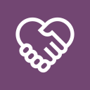 Purple background with white handshake icon