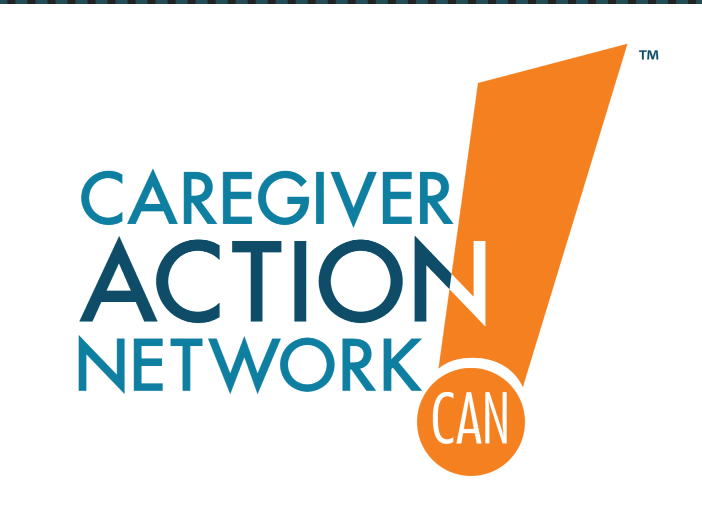 Logos for Caregiver Action Network with an orange exclamation mark and circle containing 'CAN'