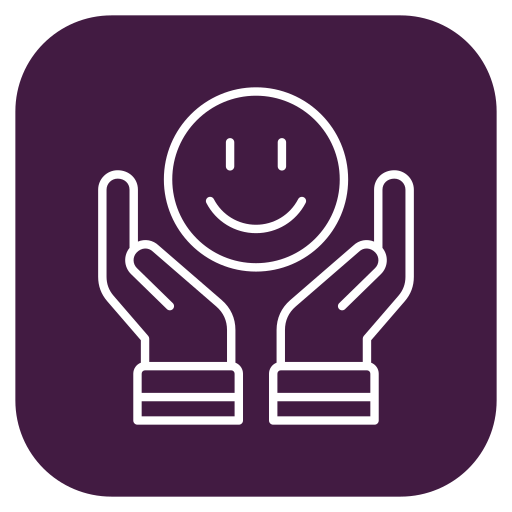 Icon of two hands holding a smiling face or smiley emoji.