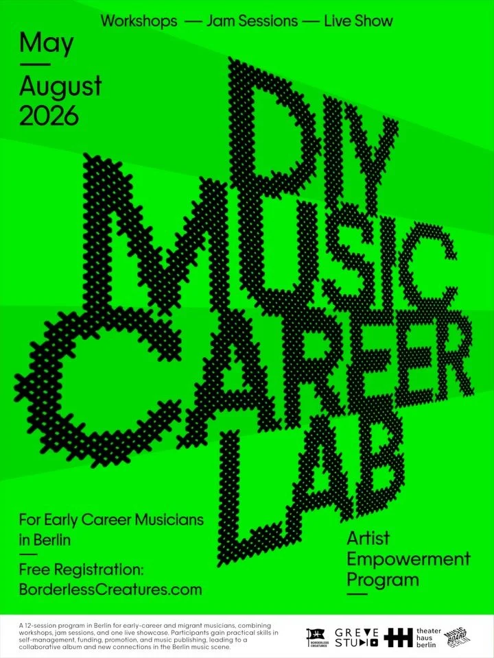 WHAT IS IT?
DIY Music Career Lab is a free 12-session program by @borderlesscreatures combining workshops, guest sessions, a studio jam, and a final live showcase.

WHO IS IT FOR?
Berlin-based musicians, especially early-career and migrant artists, w