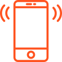 Outline of a smartphone with sound waves emanating from both sides.