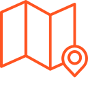 Simplified orange map icon with a location pin