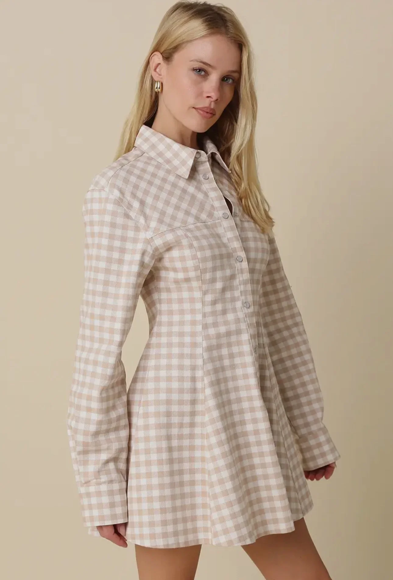 Western gingham button dress
