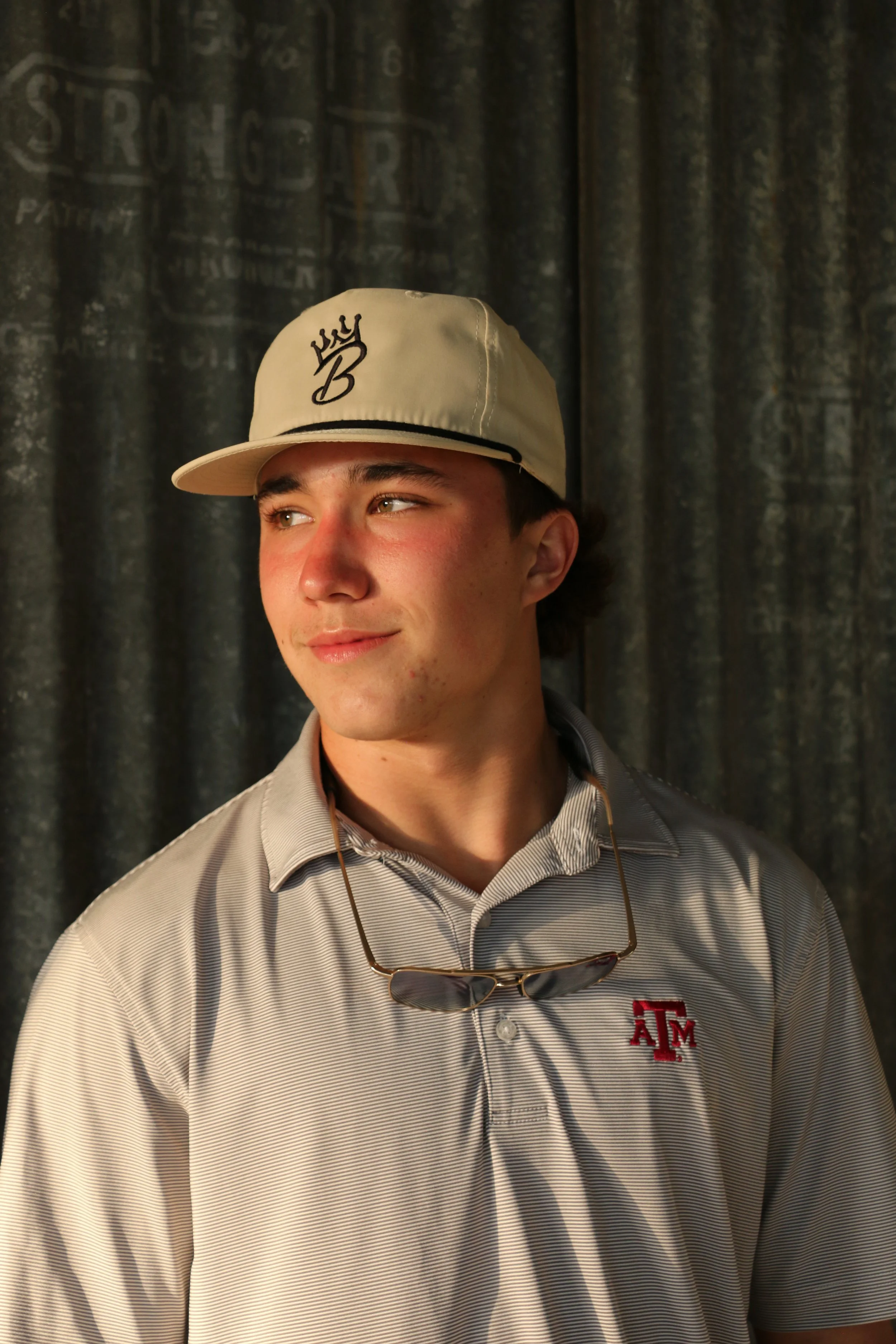 Tan and Black B crown sports hat