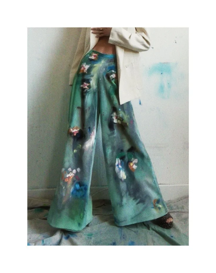 hand-painted crepe pants