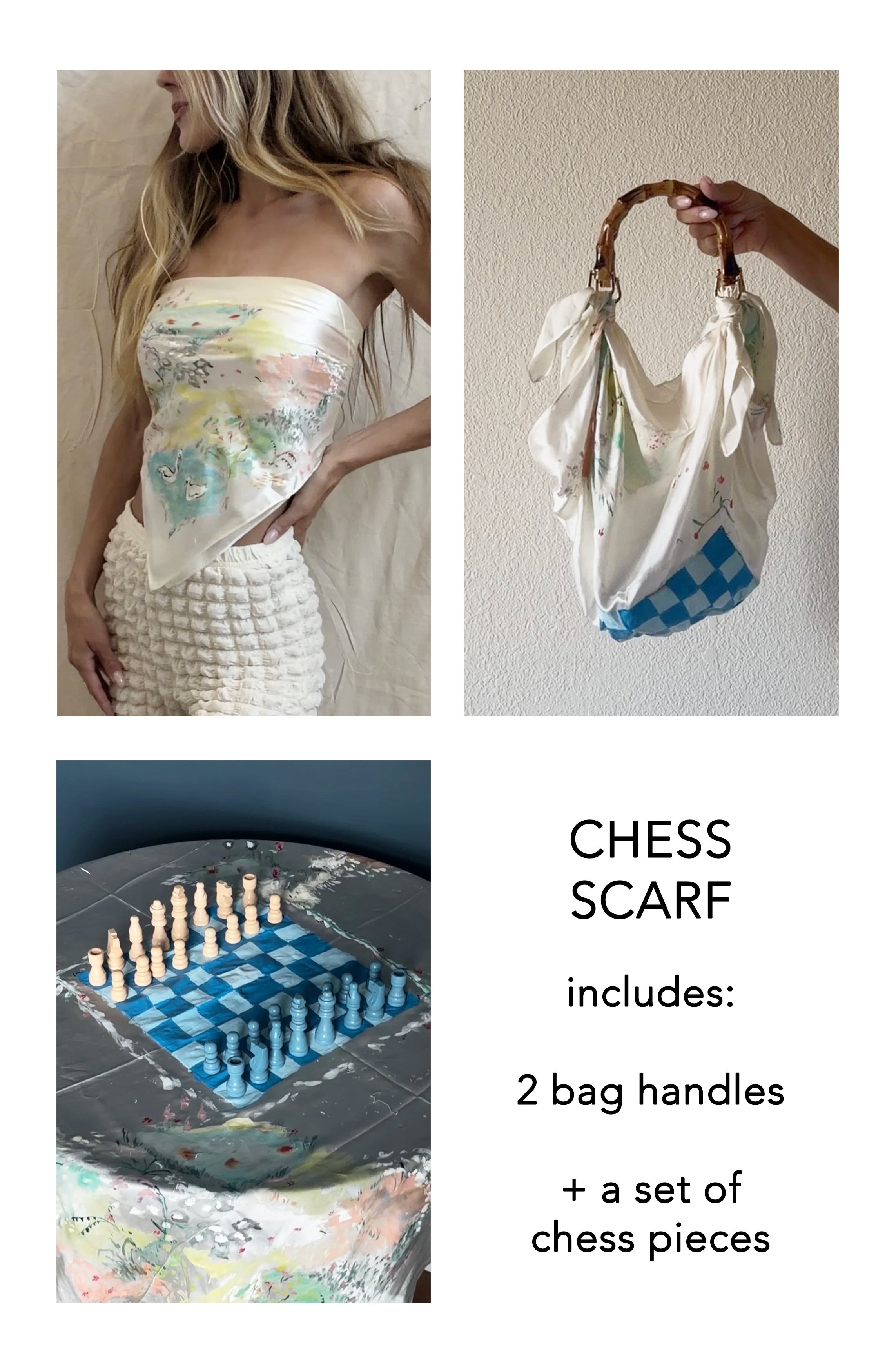 PRINTED SILK CHESS SCARF - 3 WAYS