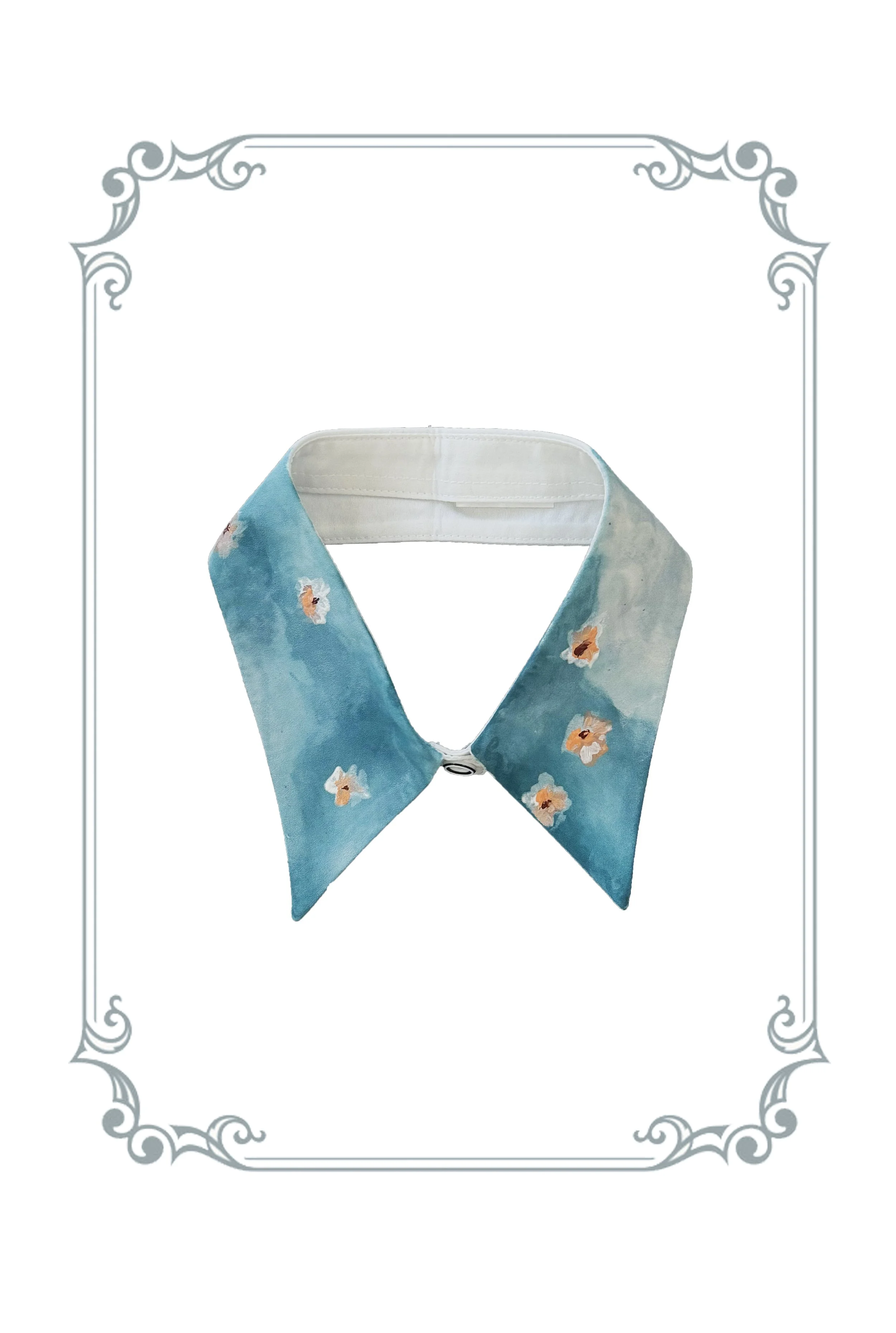 abstract florals collar in sky blue, hand-painted
